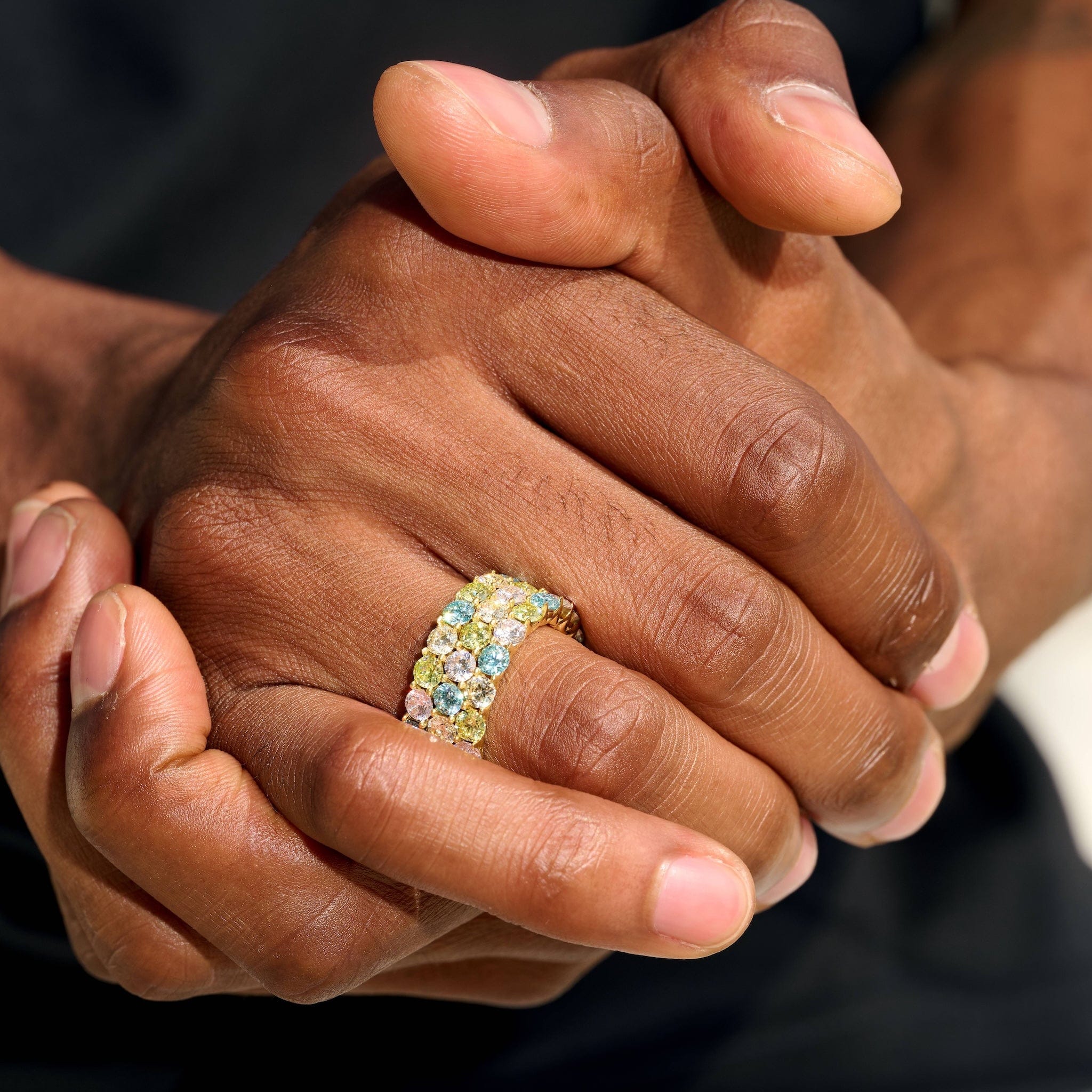 GLD Men Multicolor Stacked Eternity Ring in Yellow Gold Vermeil