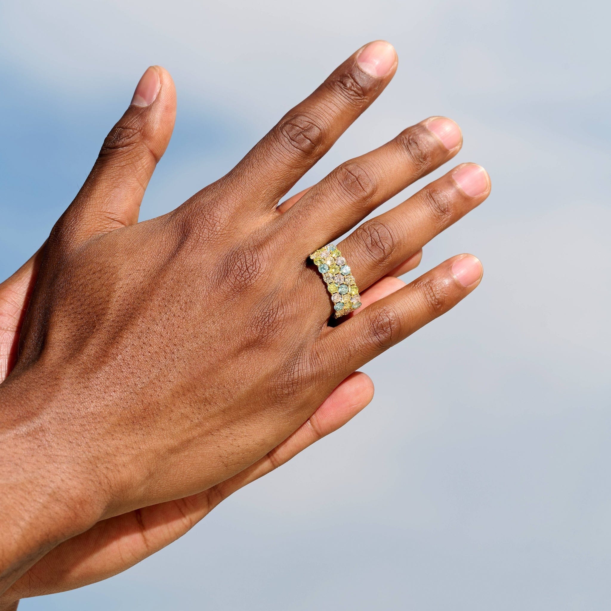 GLD Men Multicolor Stacked Eternity Ring in Yellow Gold Vermeil