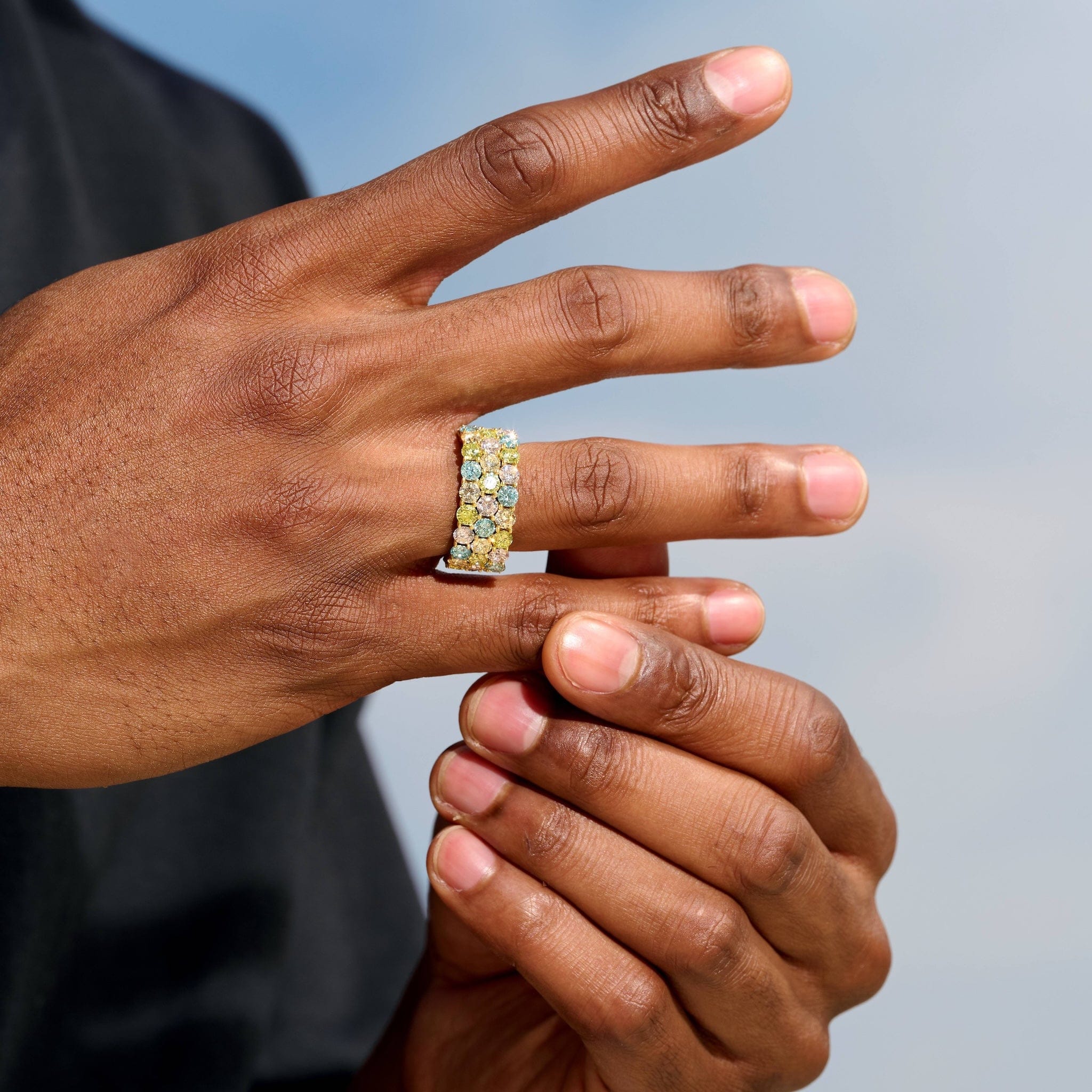 GLD Men Multicolor Stacked Eternity Ring in Yellow Gold Vermeil