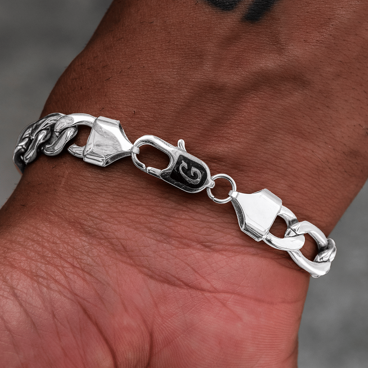 GLD Promo Figaro Chain Bracelet in White Gold- 9mm