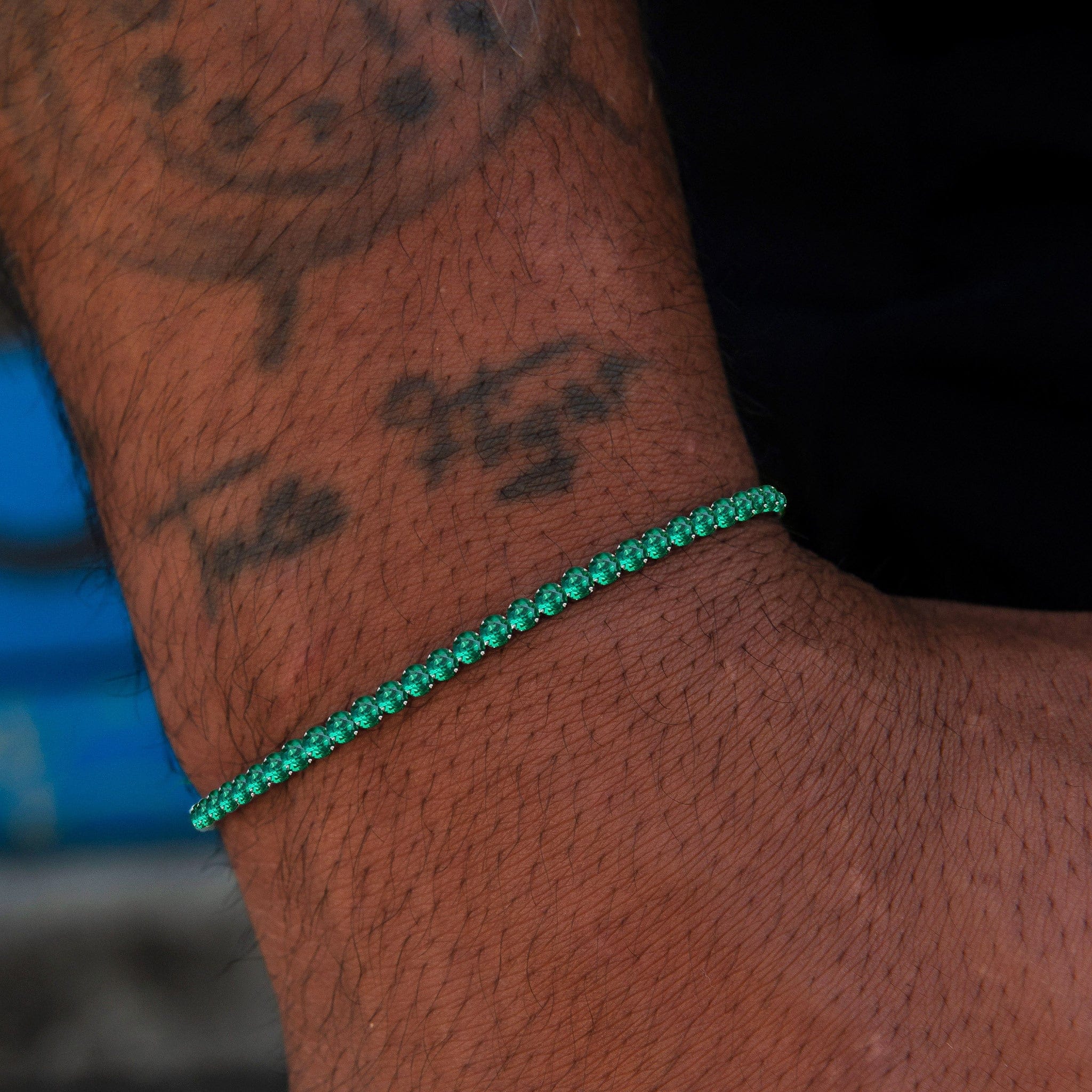 GLD Promo Emerald Micro Tennis Bracelet in White Gold