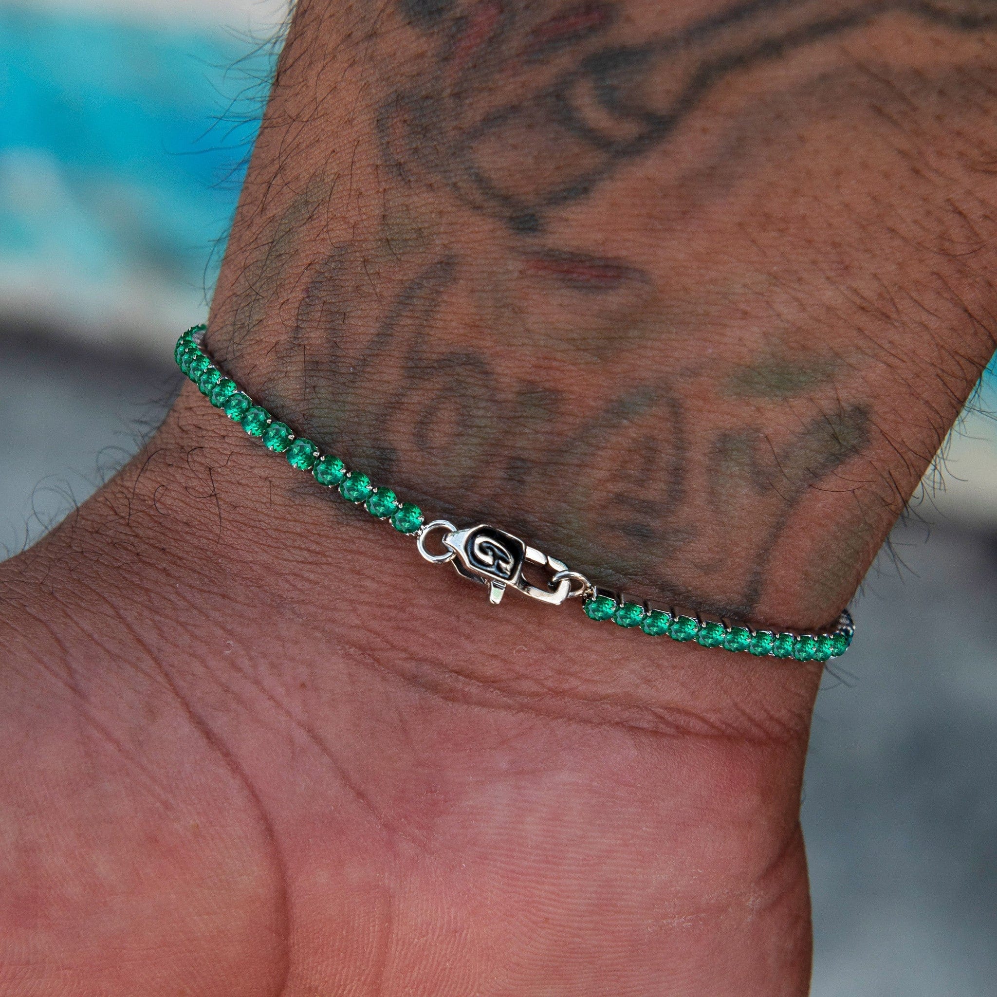 GLD Promo Emerald Micro Tennis Bracelet in White Gold