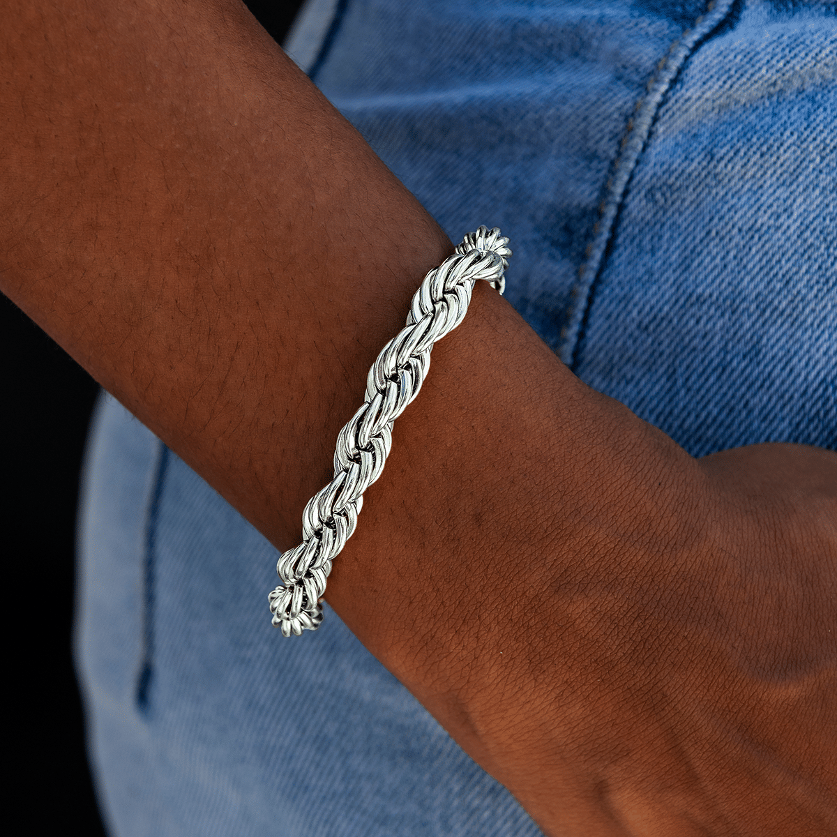 GLD PROMO - WOMEN 8MM Rope Chain Bracelet in White Gold