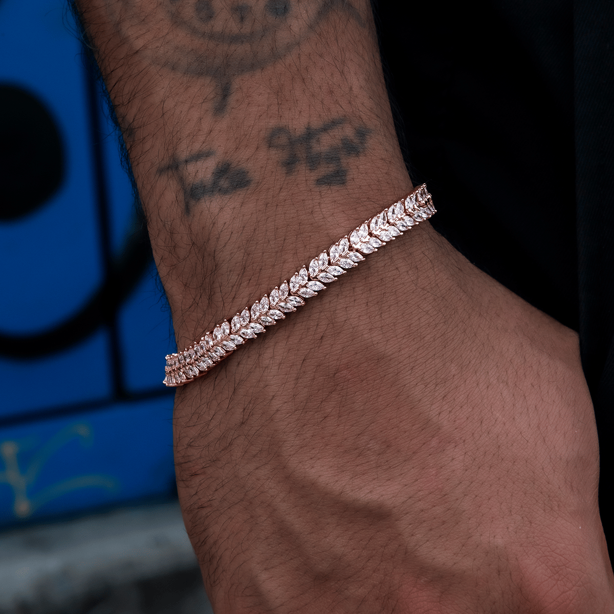 GLD Promo Iced Herringbone Bracelet in Rose Gold- 7mm