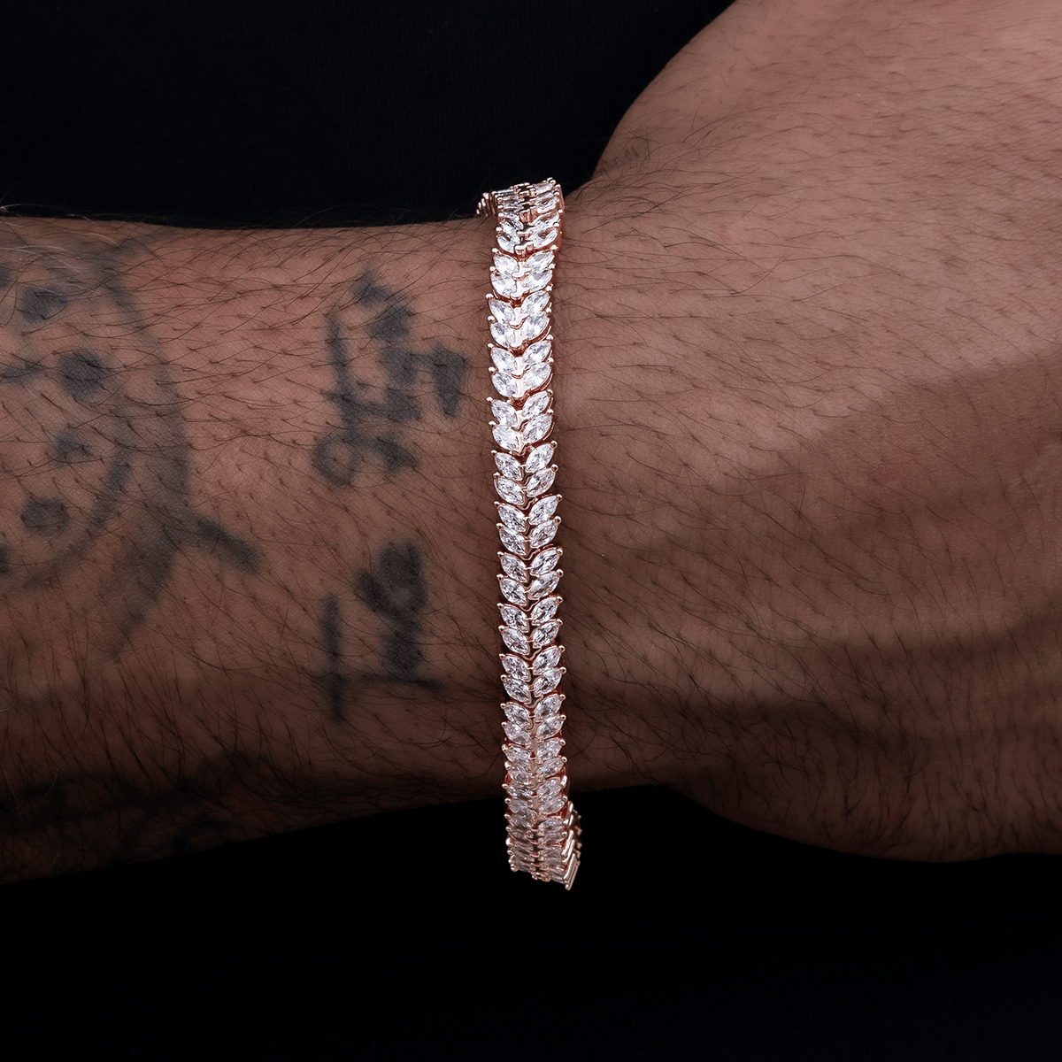 GLD Promo Iced Herringbone Bracelet in Rose Gold- 7mm
