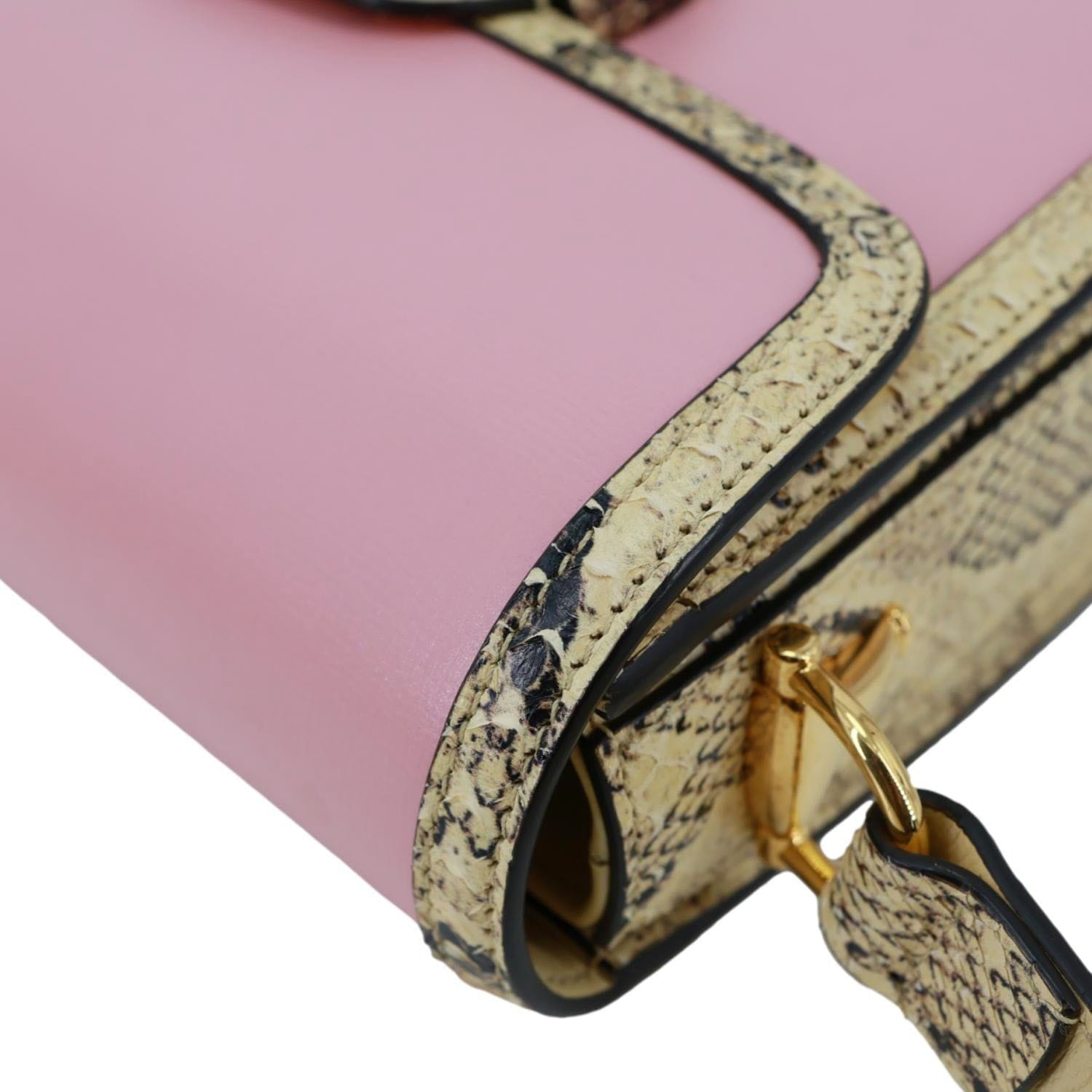 GUCCI Horsebit 1955 Mini Snakeskin Shoulder Bag Pink 602204