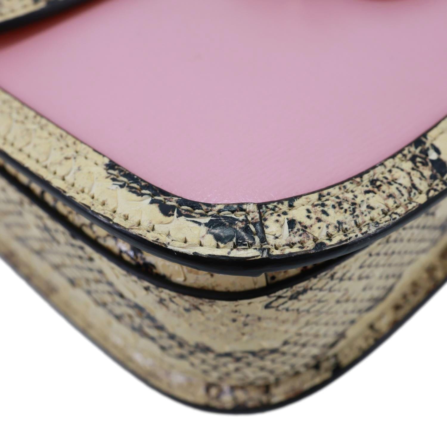 GUCCI Horsebit 1955 Mini Snakeskin Shoulder Bag Pink 602204