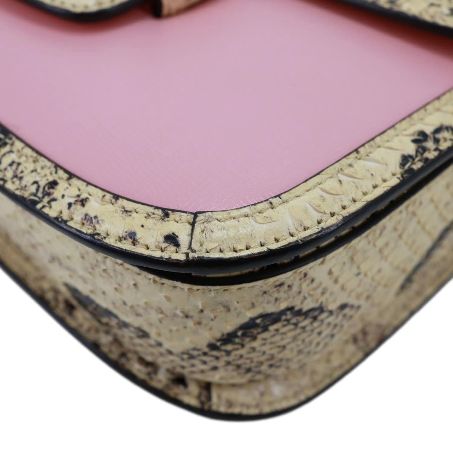 GUCCI Horsebit 1955 Mini Snakeskin Shoulder Bag Pink 602204