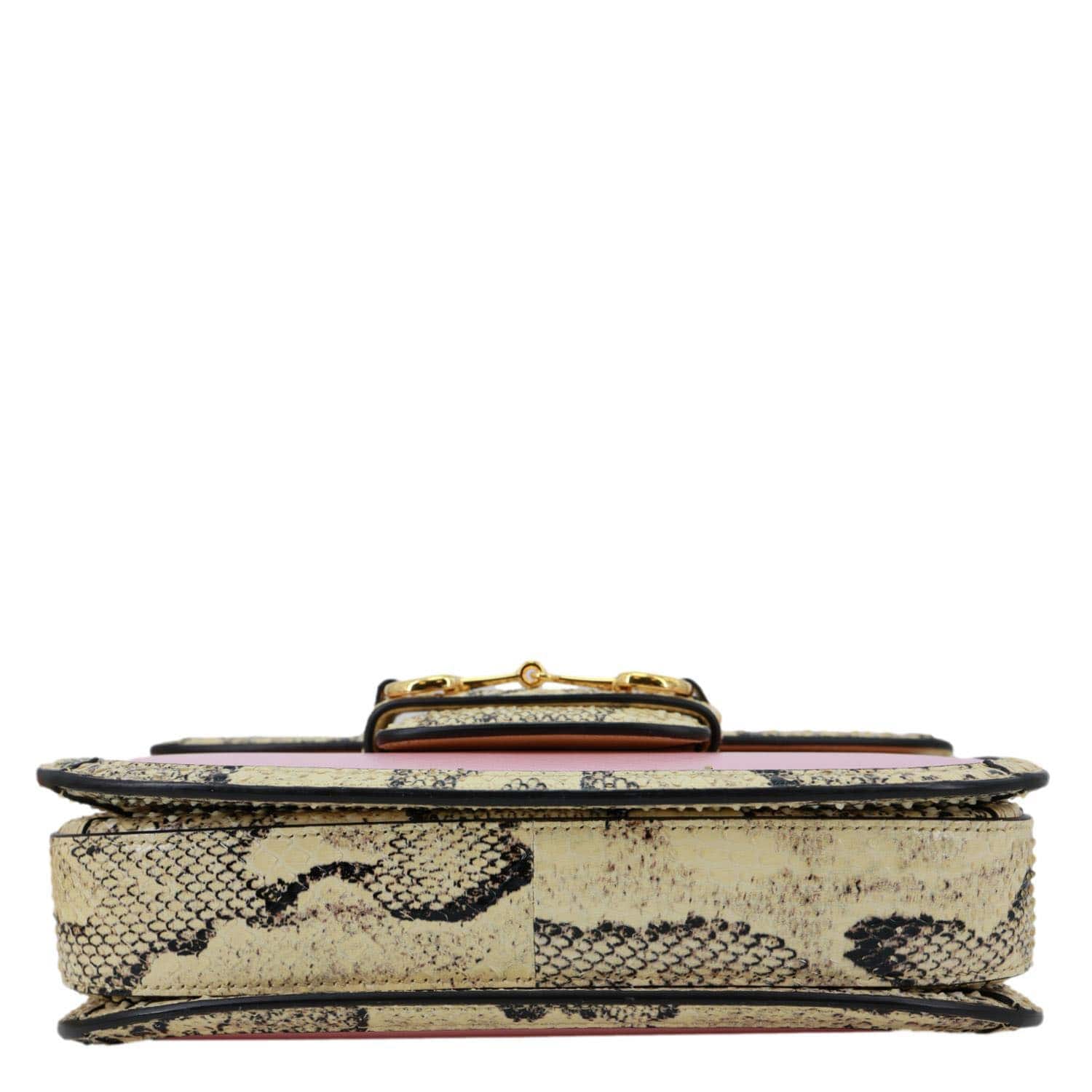 GUCCI Horsebit 1955 Mini Snakeskin Shoulder Bag Pink 602204