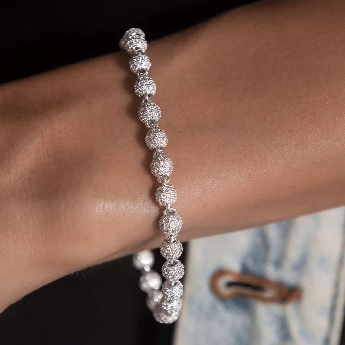 GLD PROMO - WOMEN Iced Ball Bracelet in White Gold - 4mm
