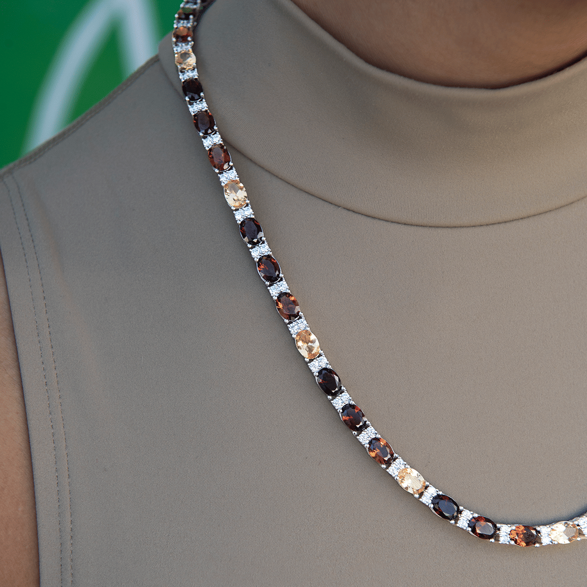 GLD PROMO - WOMEN Multicolor Mixed Oval Cut Tennis Tonal Brown Stones Necklace- 5mm