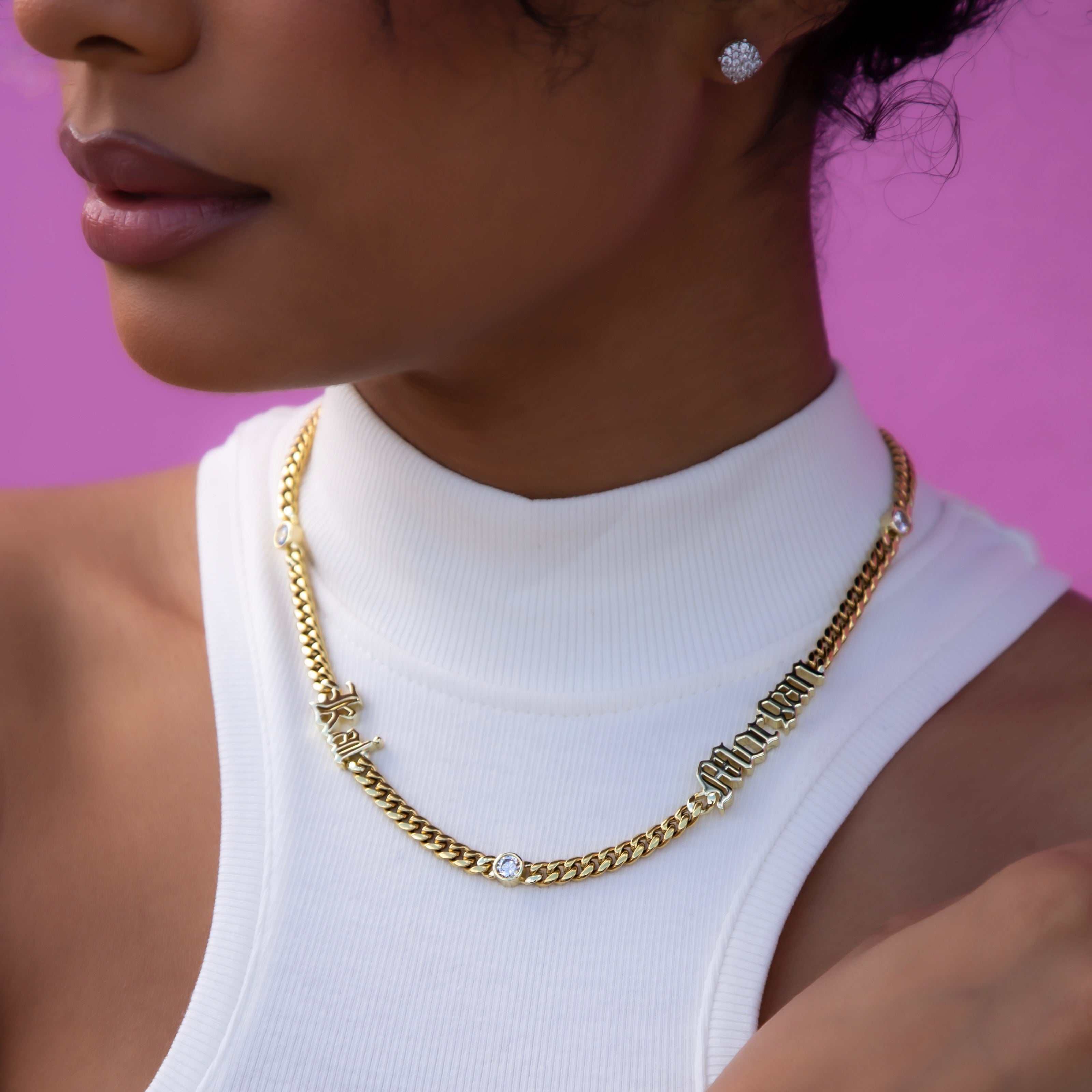 GLD Women Gothic Stationed Cuban Custom Necklace