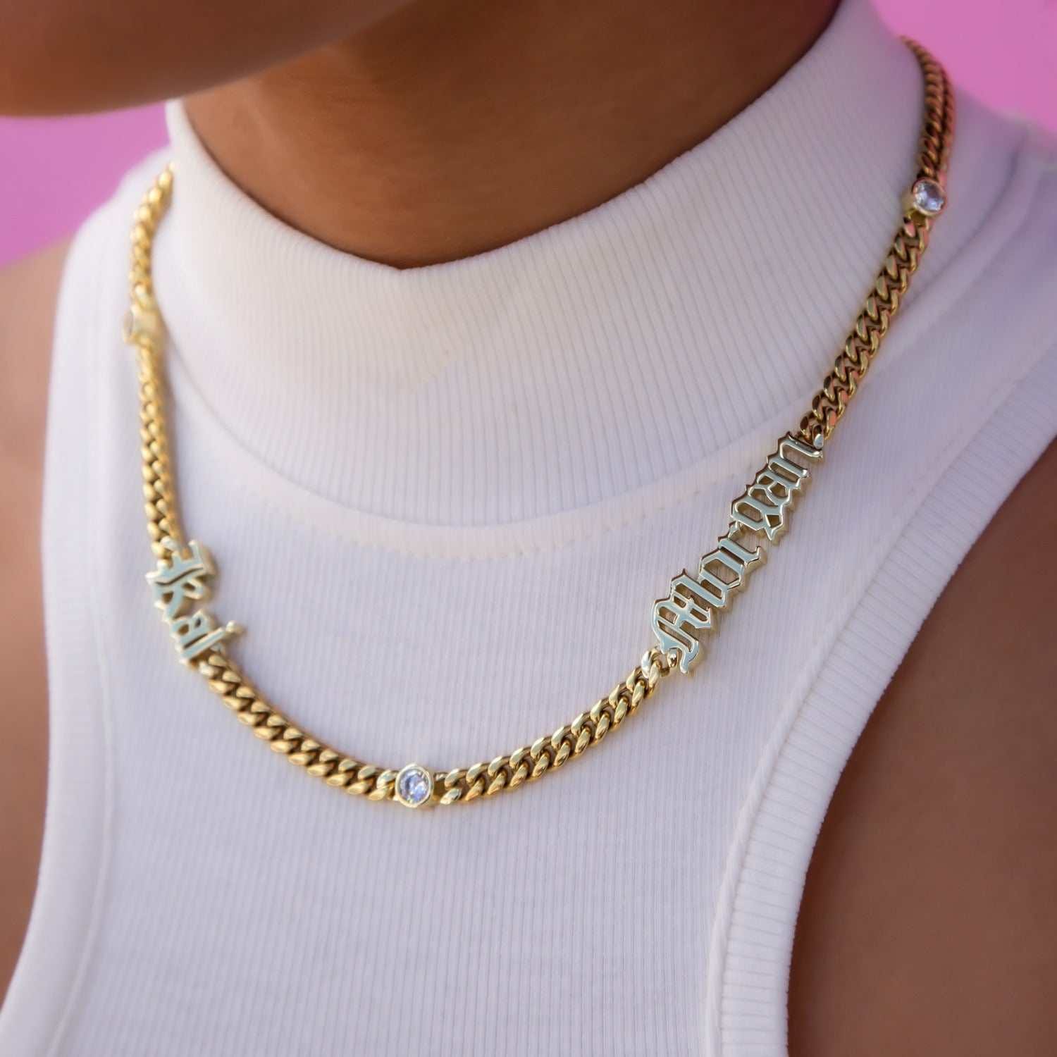 GLD Women Gothic Stationed Cuban Custom Necklace