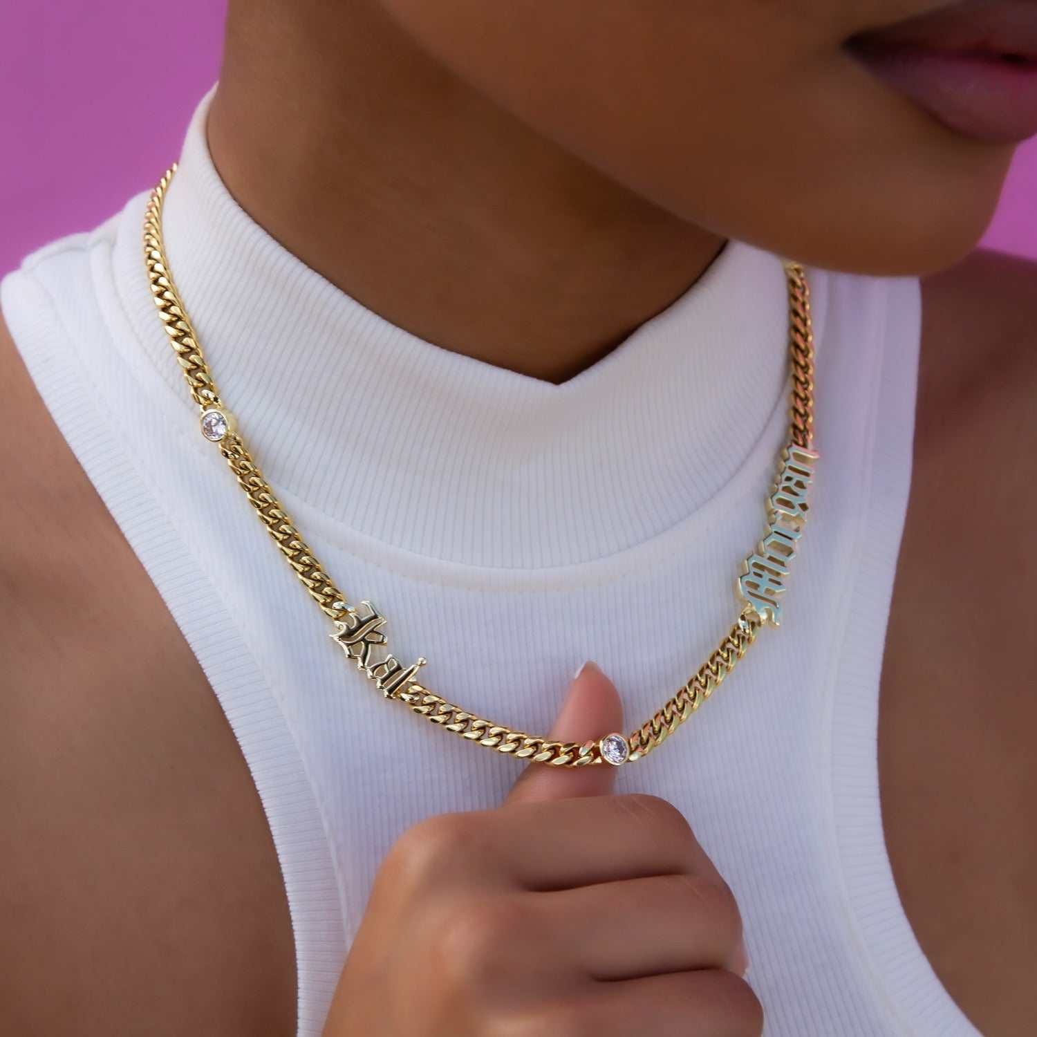 GLD Women Gothic Stationed Cuban Custom Necklace