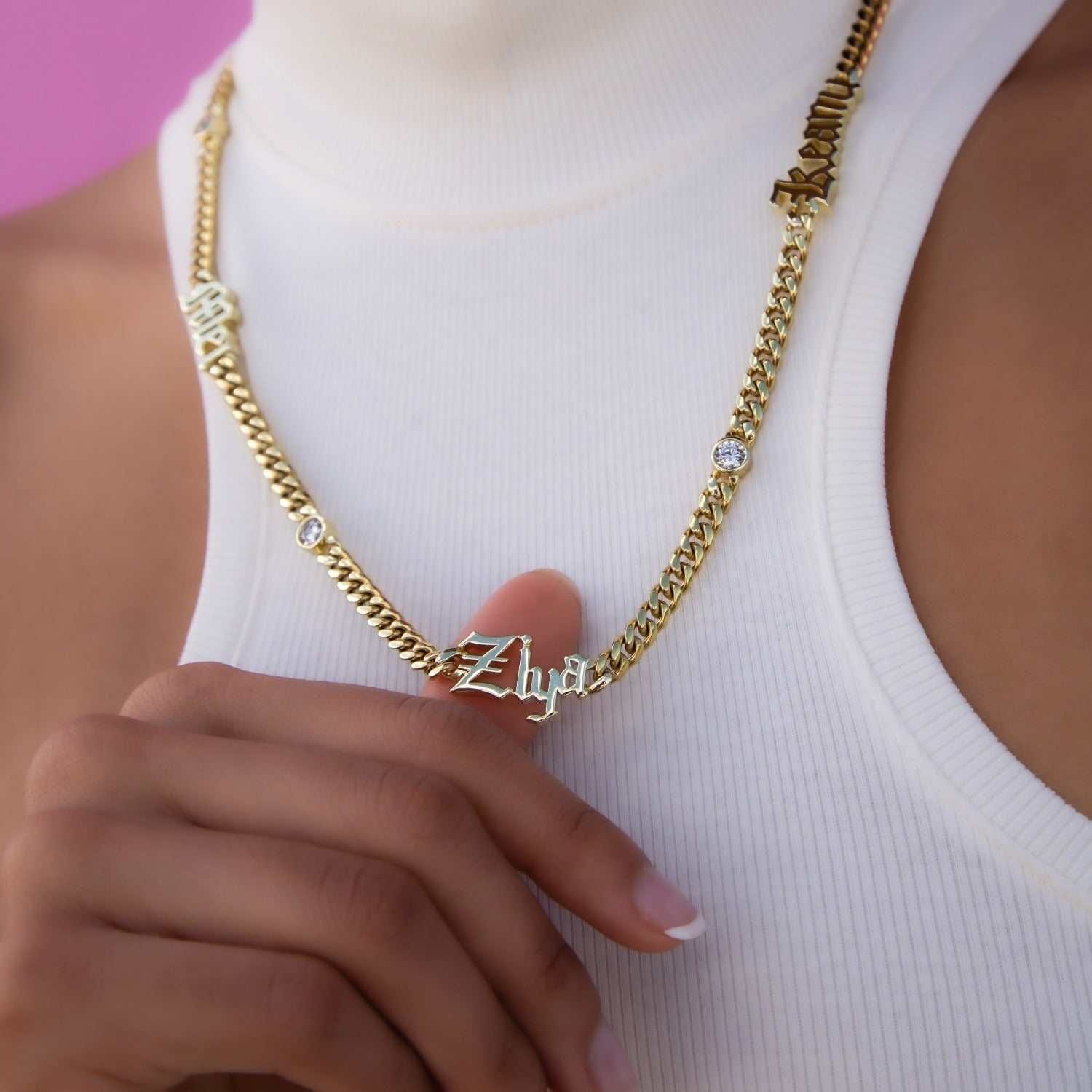 GLD Women Gothic Stationed Cuban Custom Necklace