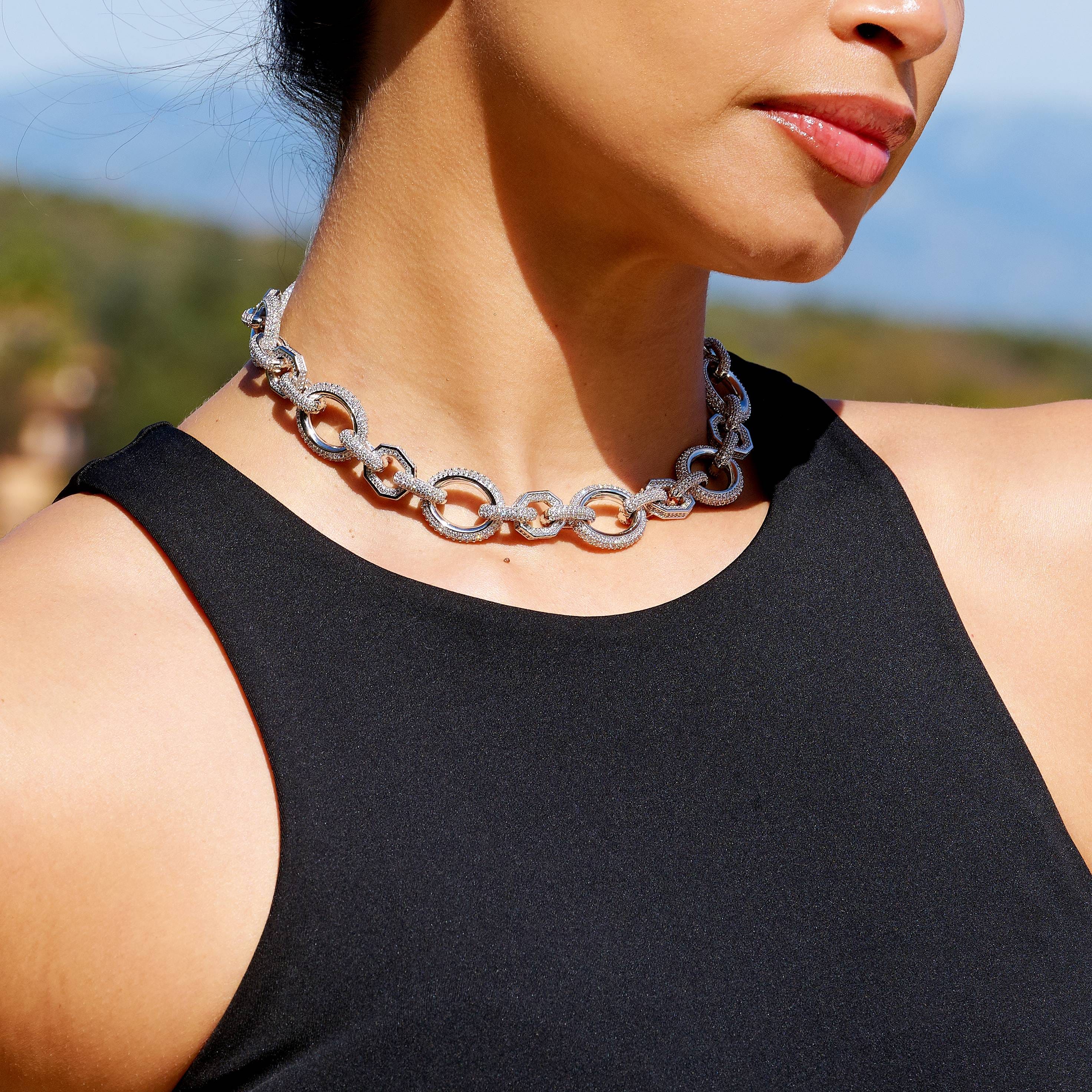GLD Women Iced Loop Infinity Adjustable Necklace in White Gold - 18mm
