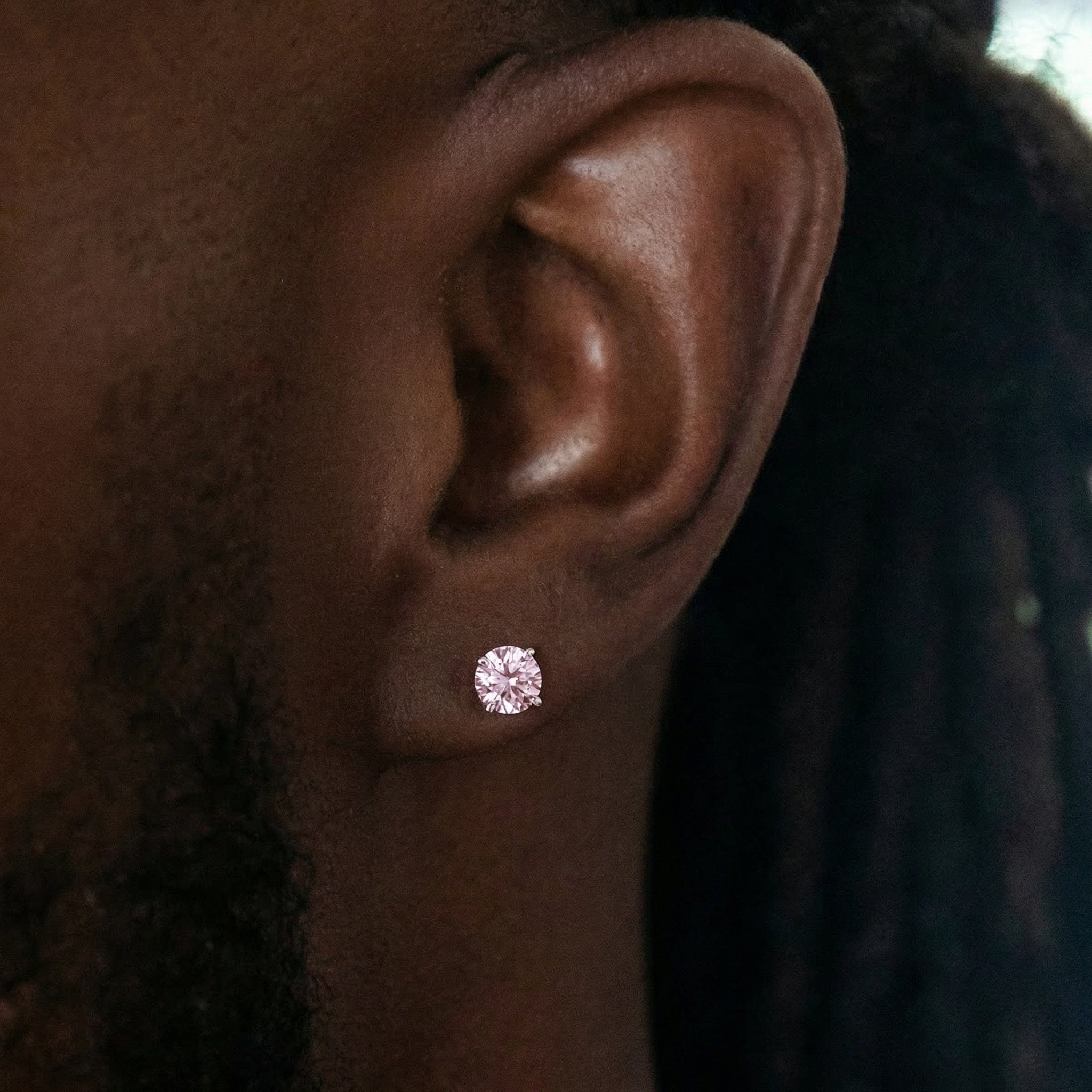GLD Men Pink Round Cut Stud Earring in White Gold - 5mm