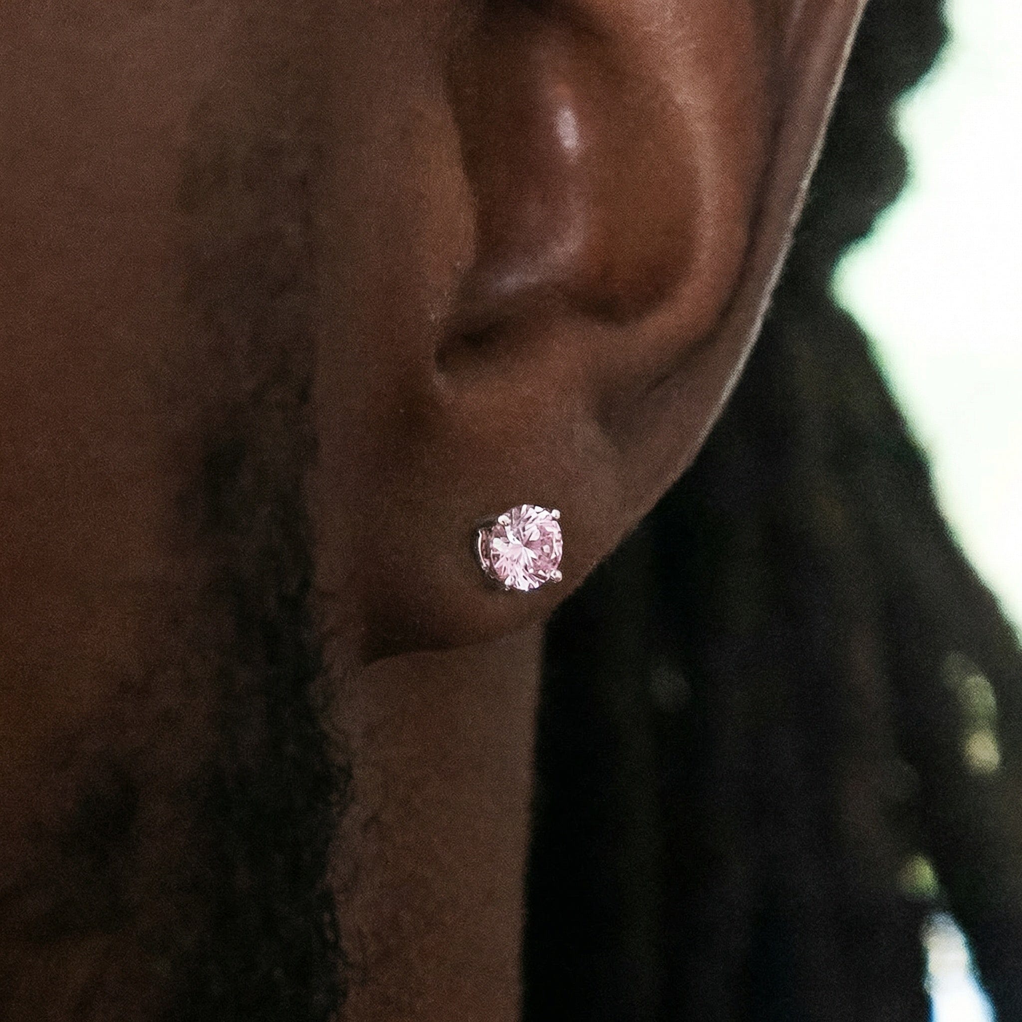 GLD Men Pink Round Cut Stud Earring in White Gold - 5mm