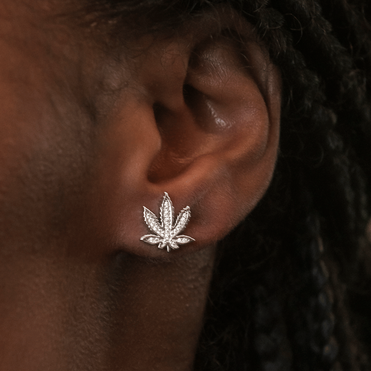 GLD Women Diamond Weed Leaf Stud Earrings