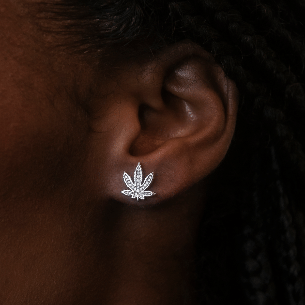 GLD Women Diamond Weed Leaf Stud Earrings