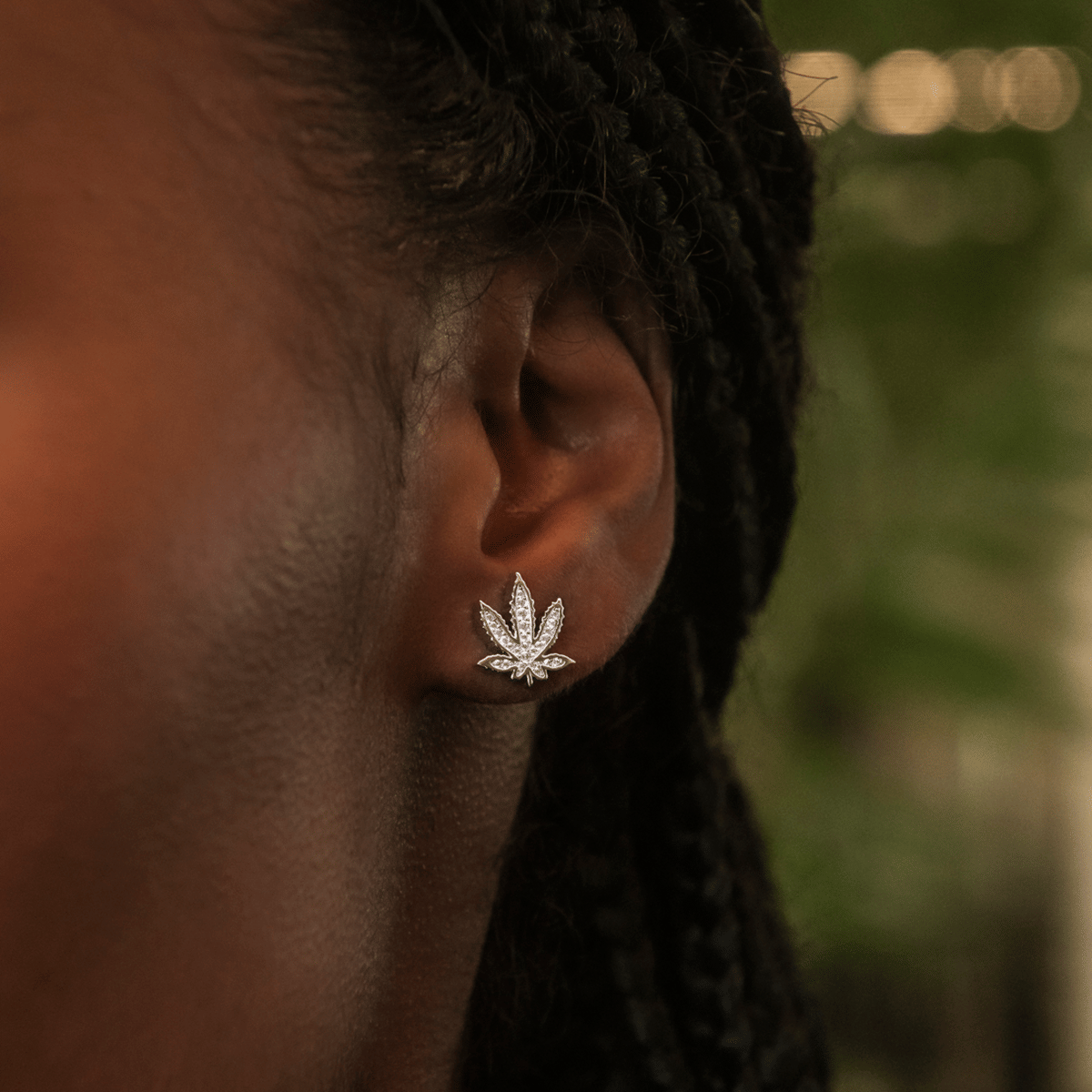 GLD Women Diamond Weed Leaf Stud Earrings
