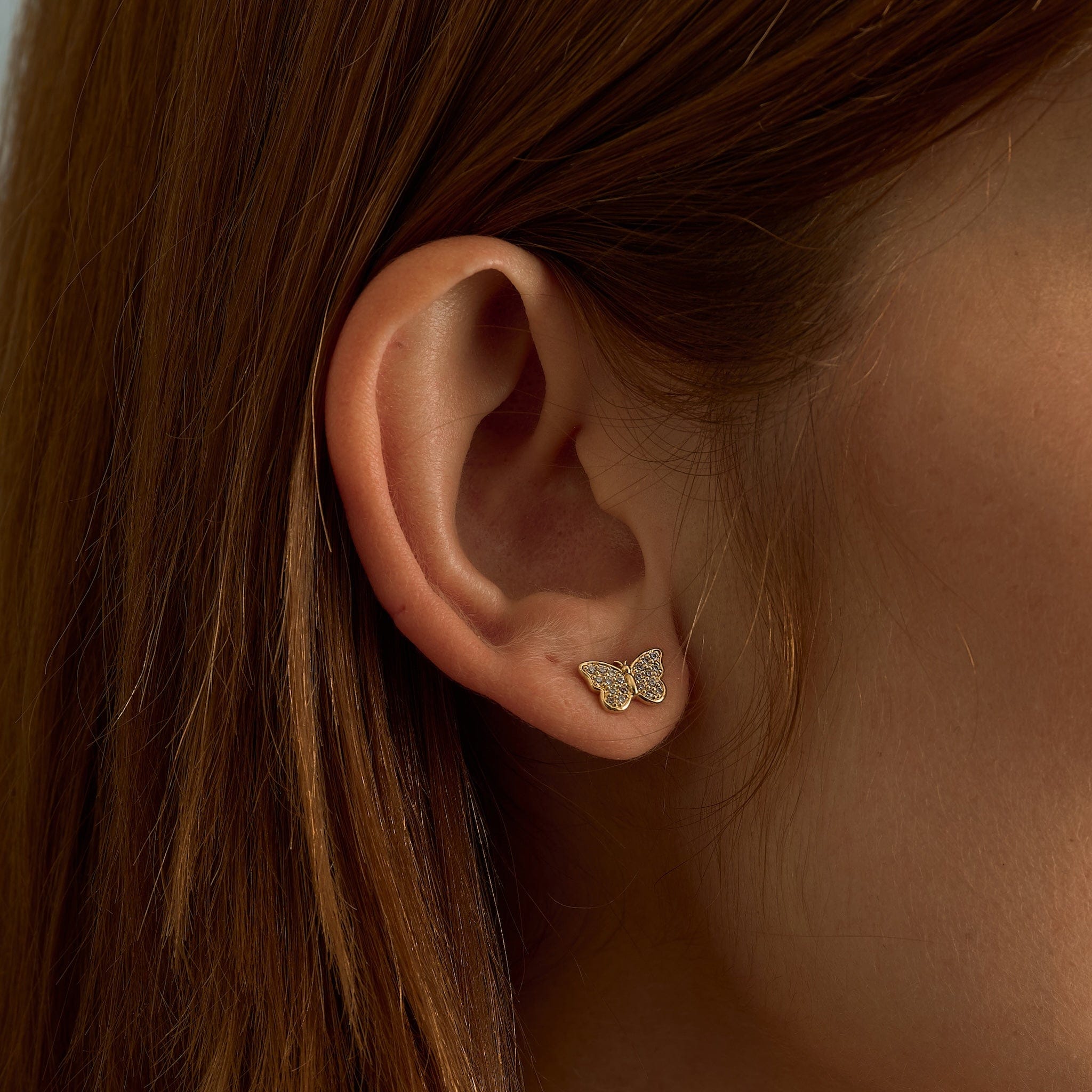 GLD Women Iced Butterfly Stud Earring in Yellow Gold