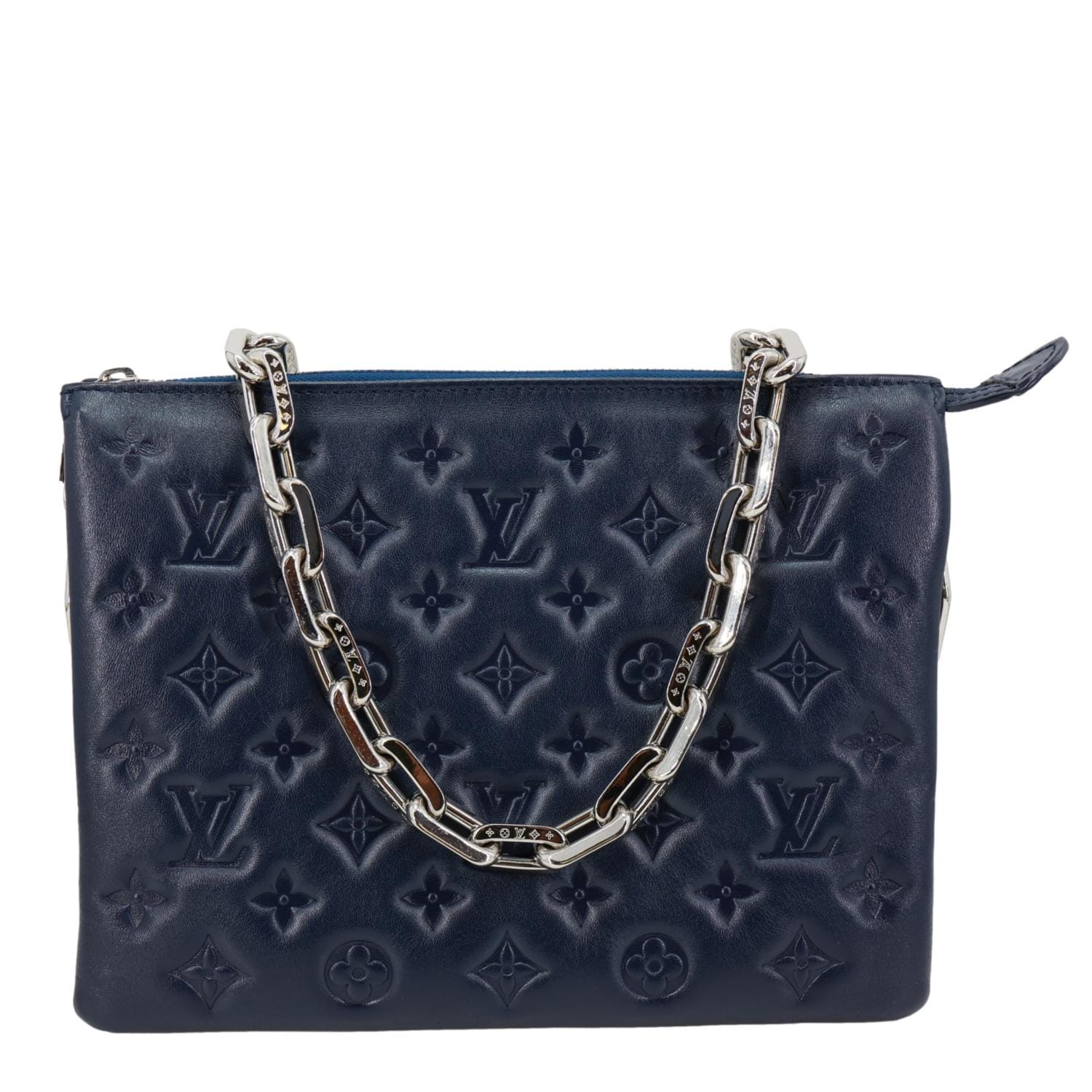 LOUIS VUITTON Coussin PM Monogram Embossed Leather Shoulder Bag Navy Blue