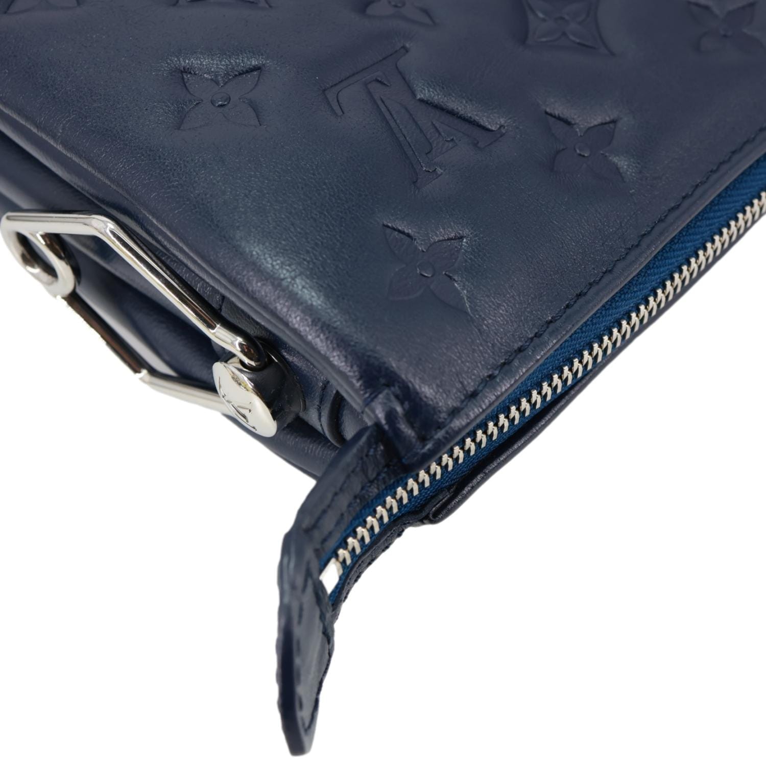 LOUIS VUITTON Coussin PM Monogram Embossed Leather Shoulder Bag Navy Blue