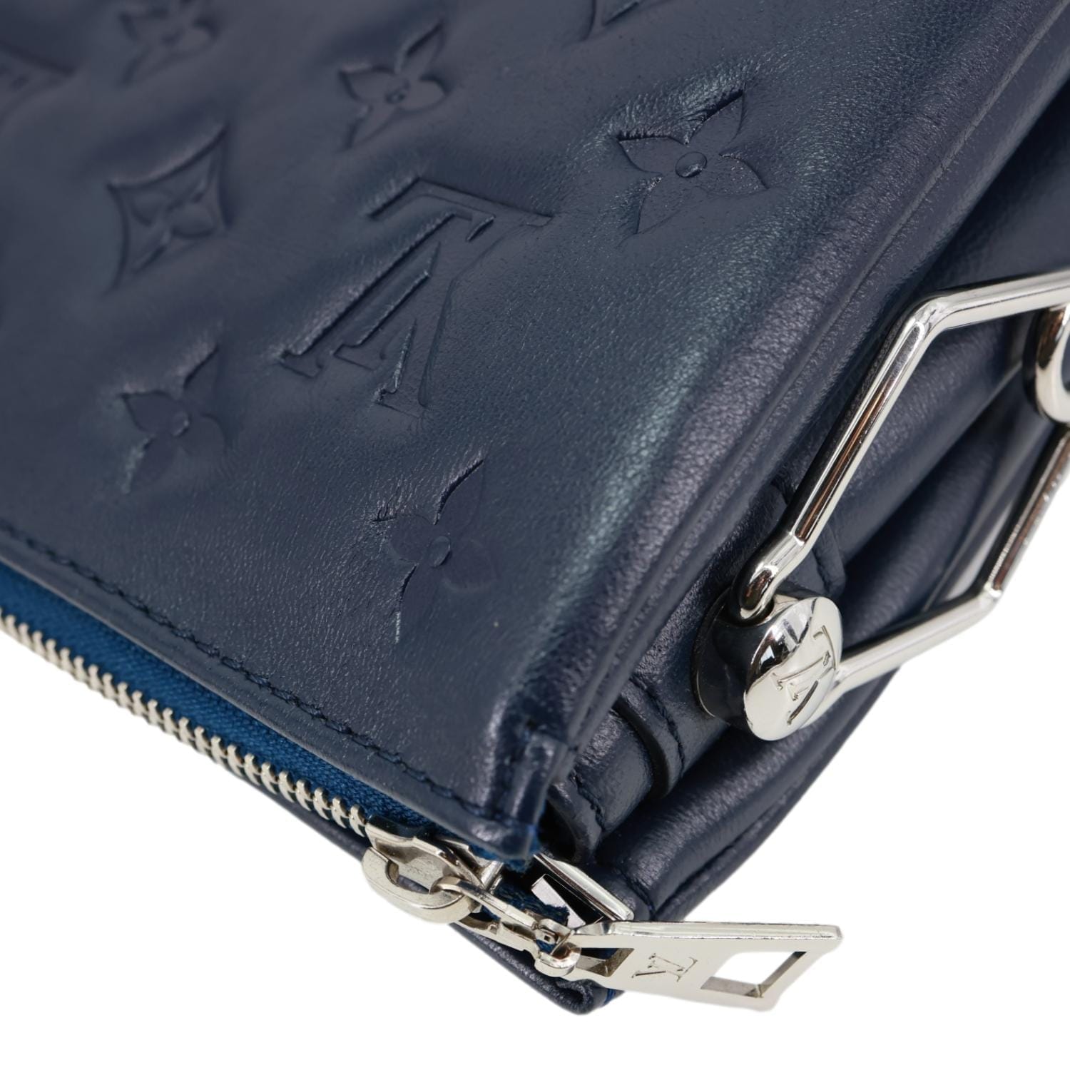 LOUIS VUITTON Coussin PM Monogram Embossed Leather Shoulder Bag Navy Blue