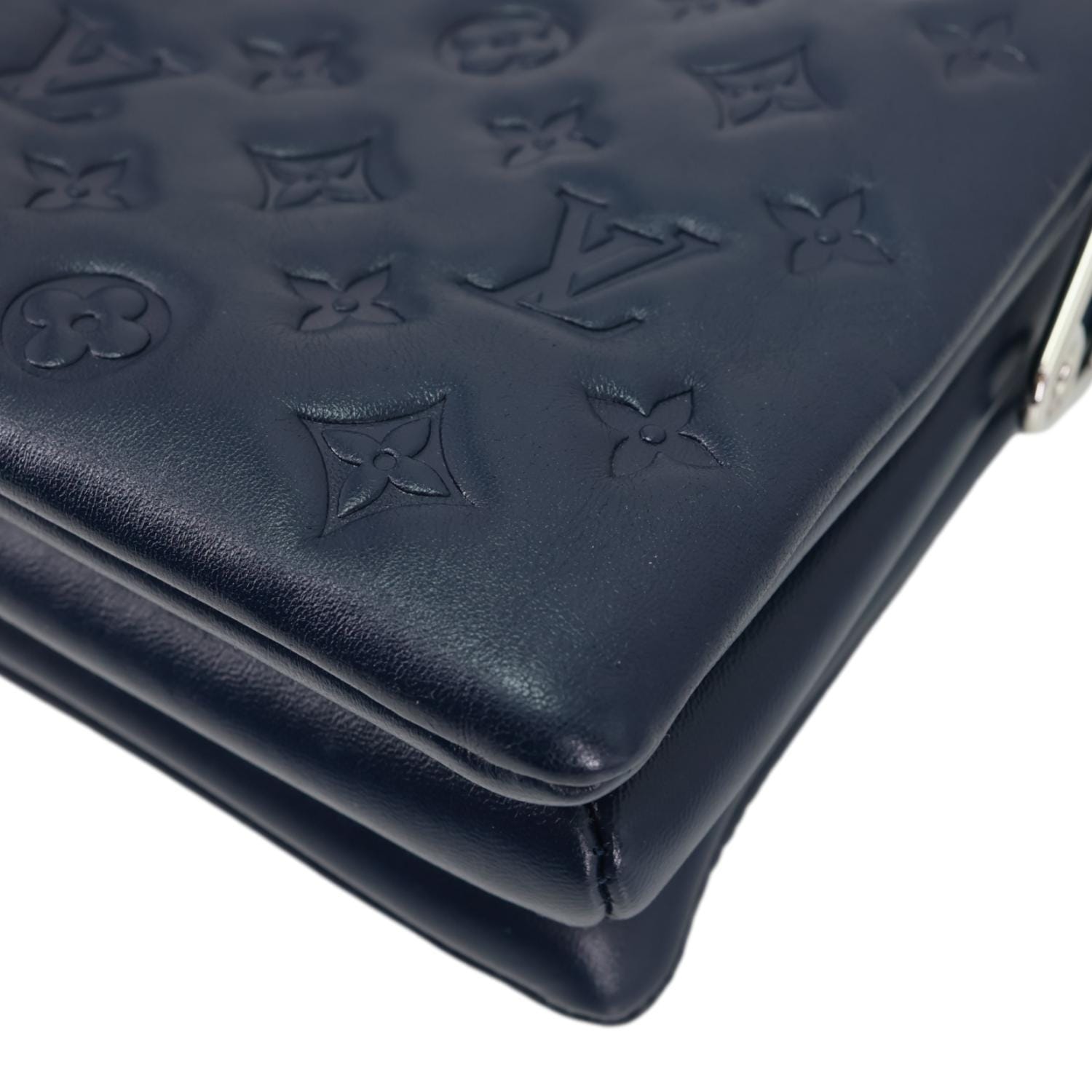 LOUIS VUITTON Coussin PM Monogram Embossed Leather Shoulder Bag Navy Blue