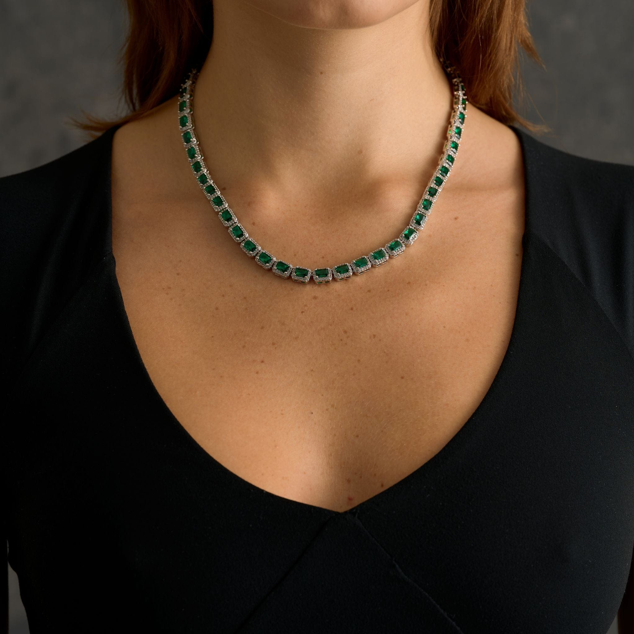 GLD Women Emerald Cushion Cut Tennis Chain Necklace in White Gold - 7mm