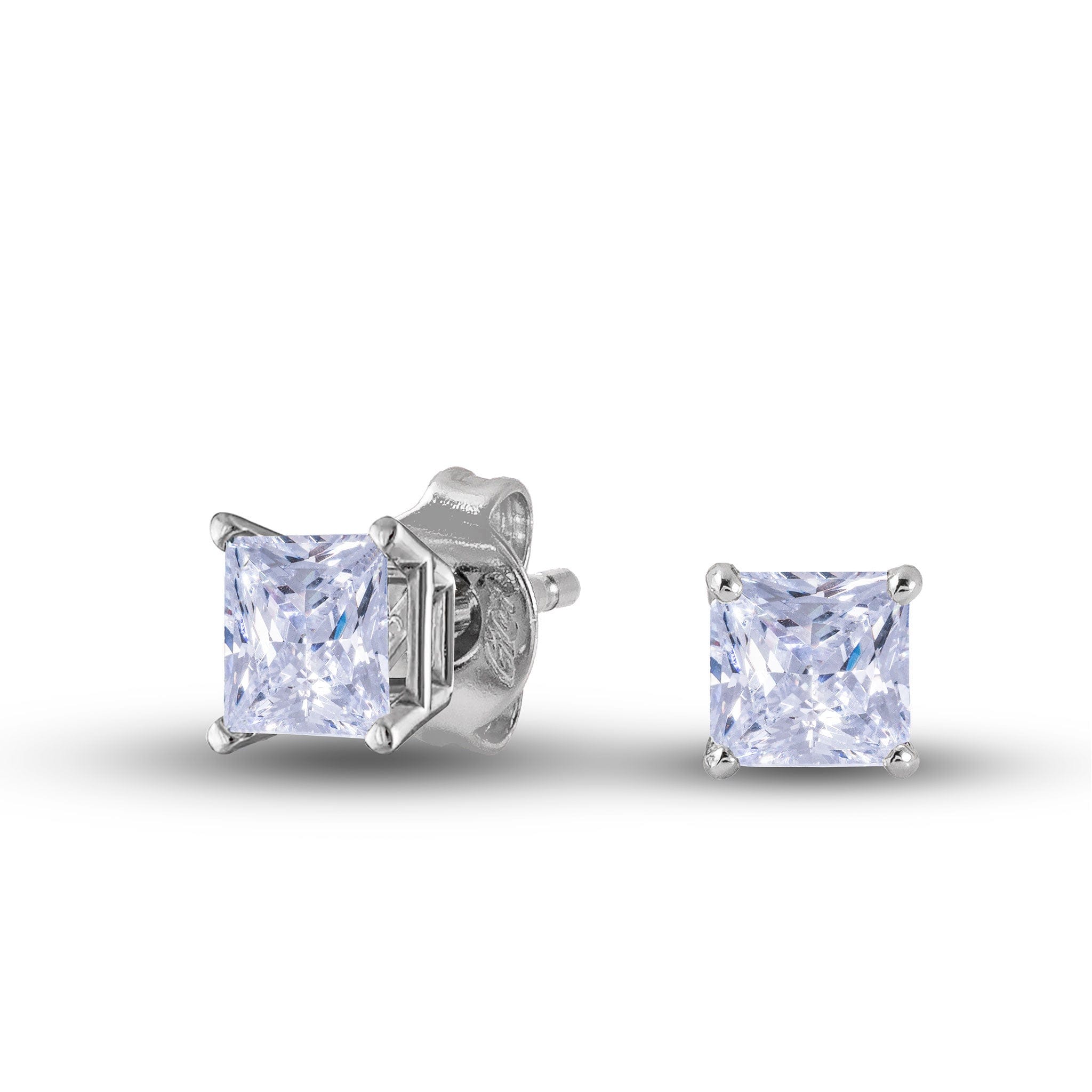 GLD Women Square Cut Lab Grown Diamond Stud Earrings in Solid White Gold