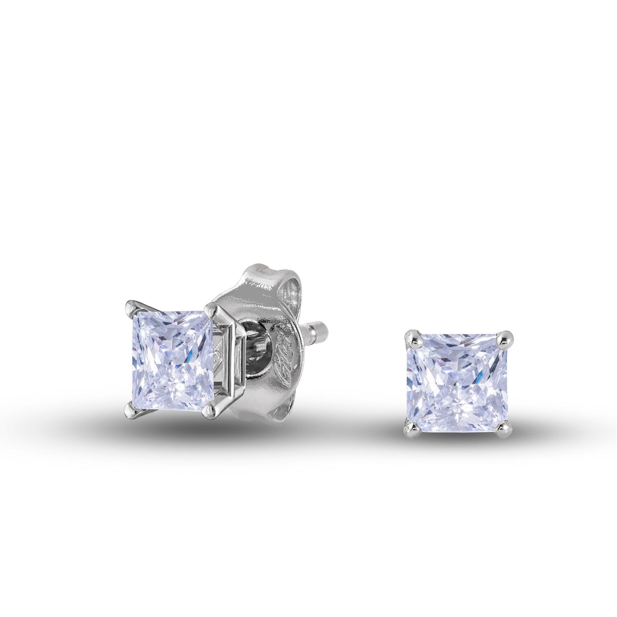 GLD Women Square Cut Lab Grown Diamond Stud Earrings in Solid White Gold