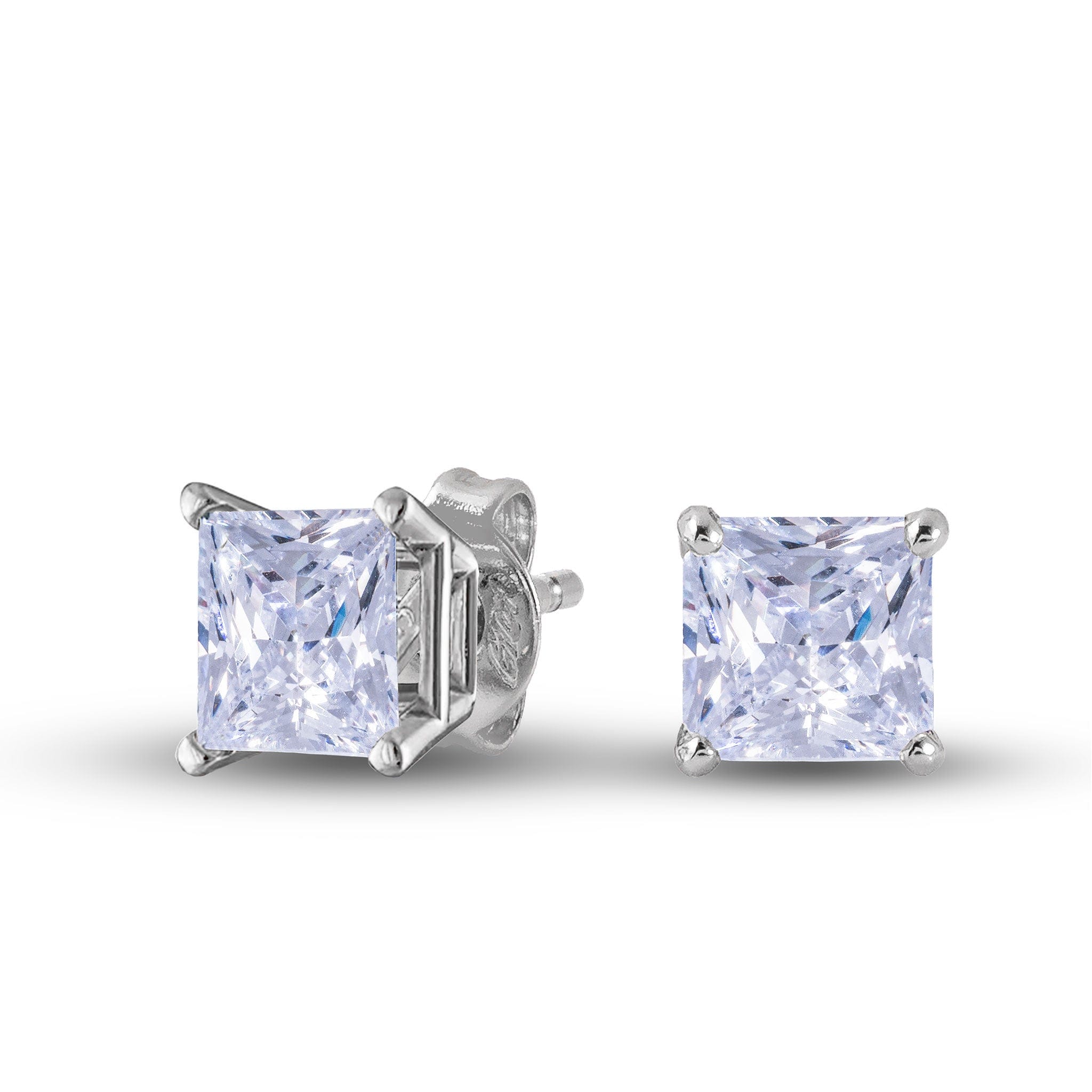 GLD Women Square Cut Lab Grown Diamond Stud Earrings in Solid White Gold