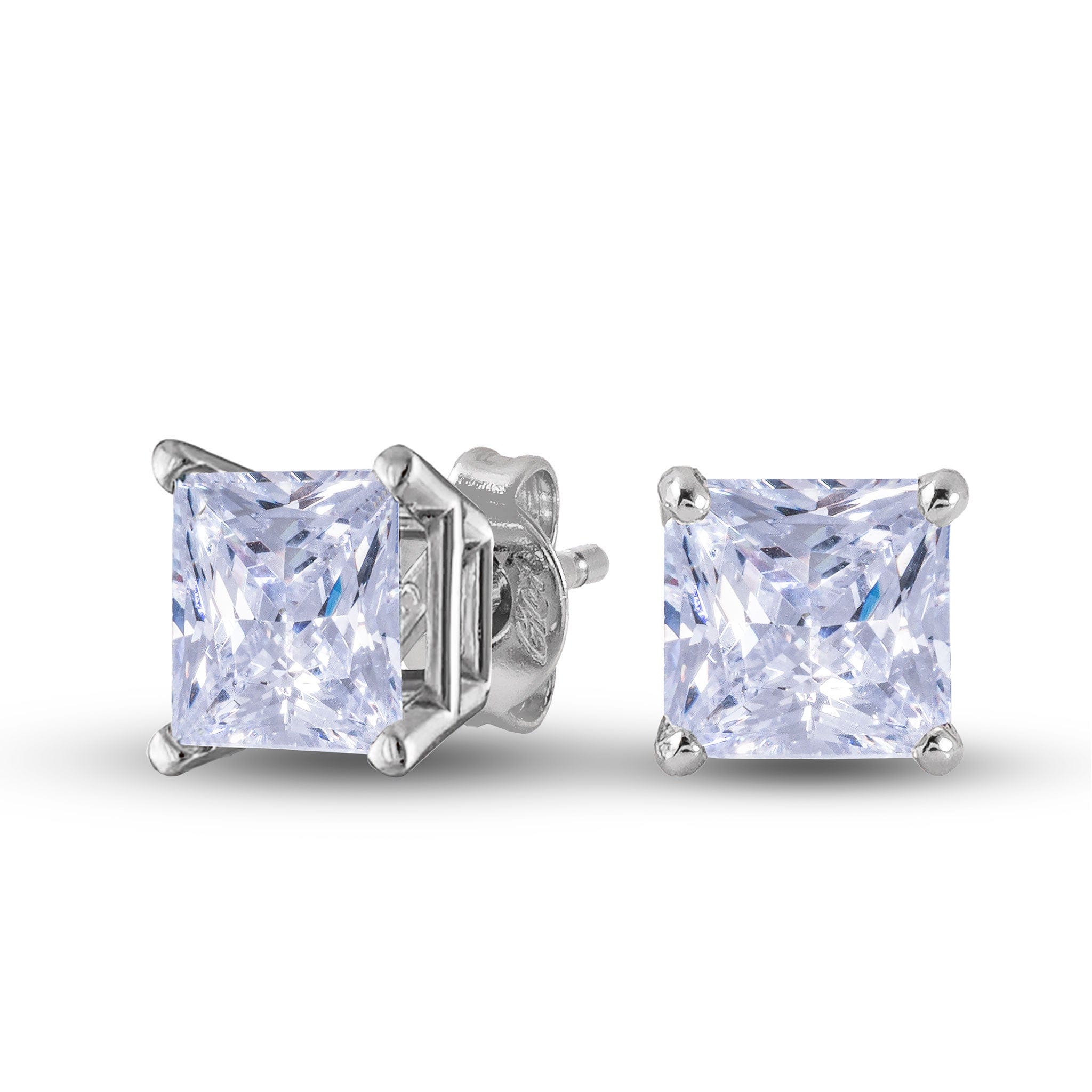 GLD Women Square Cut Lab Grown Diamond Stud Earrings in Solid White Gold