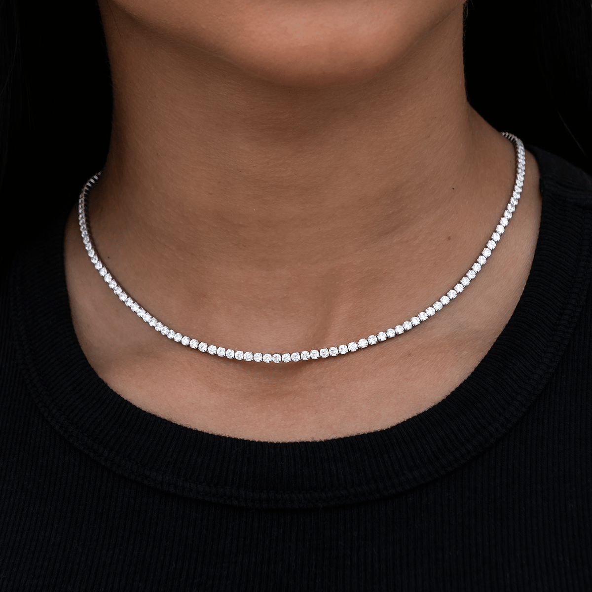 GLD Women Micro Tennis Necklace in White Gold
