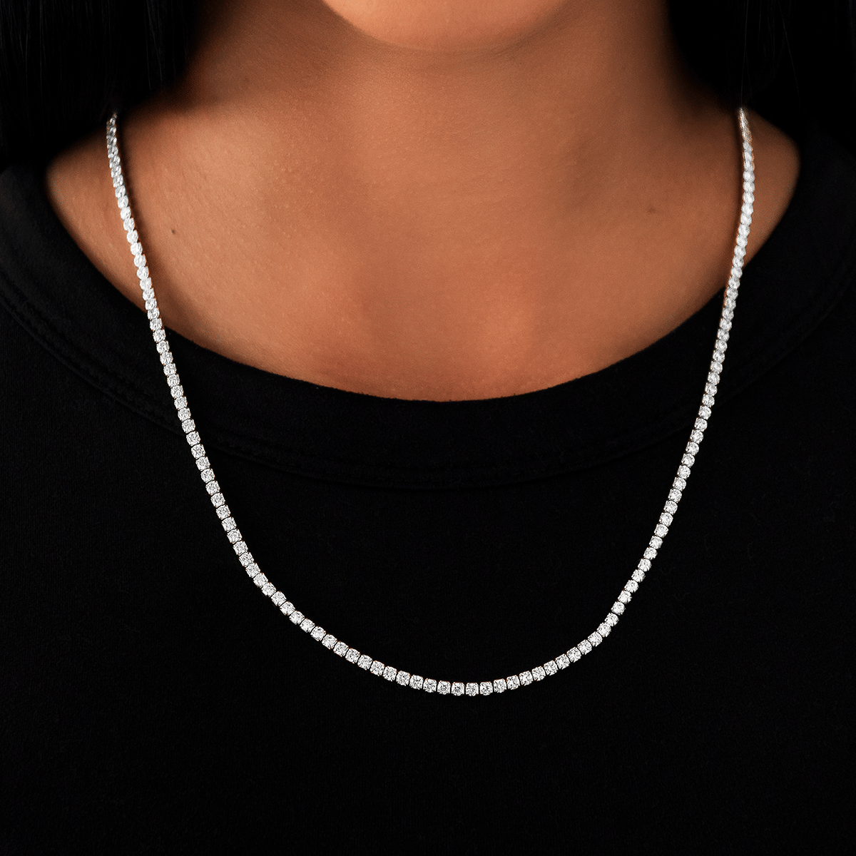 GLD Women Micro Tennis Necklace in White Gold