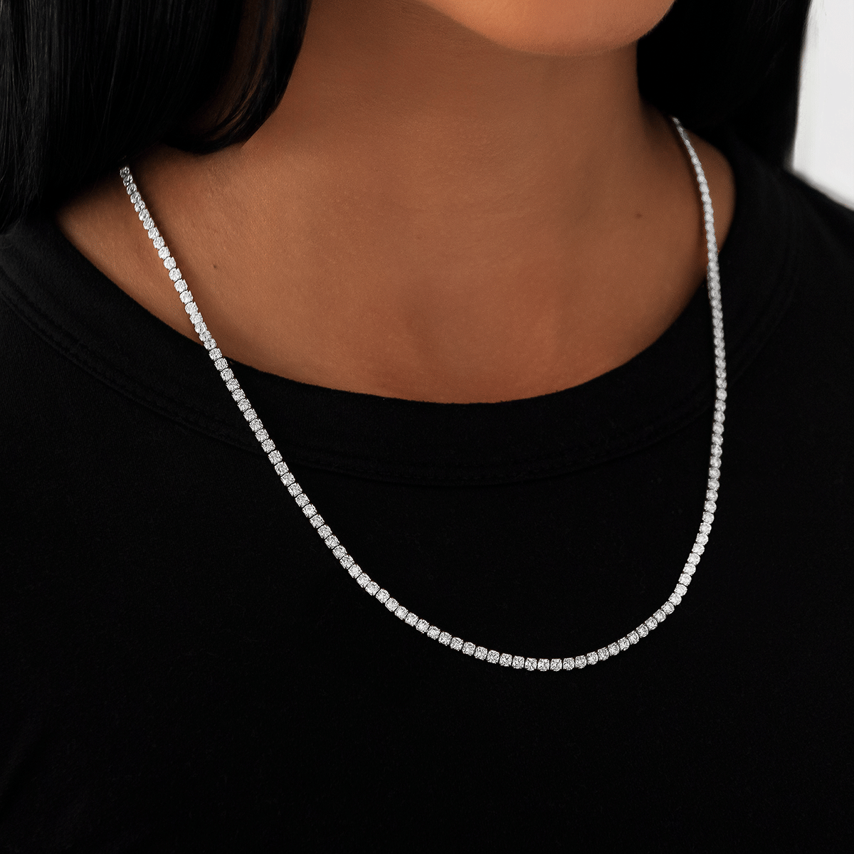 GLD Women Micro Tennis Necklace in White Gold