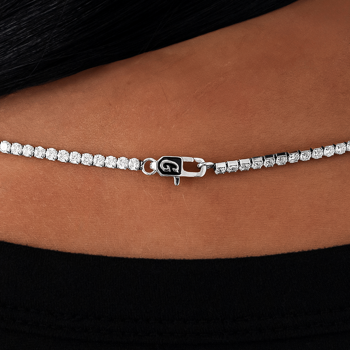 GLD Women Micro Tennis Necklace in White Gold