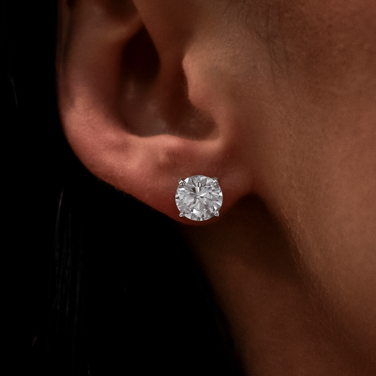 GLD Women Round Cut Diamond Stud Earring Gift Bundle in White Gold - 8mm