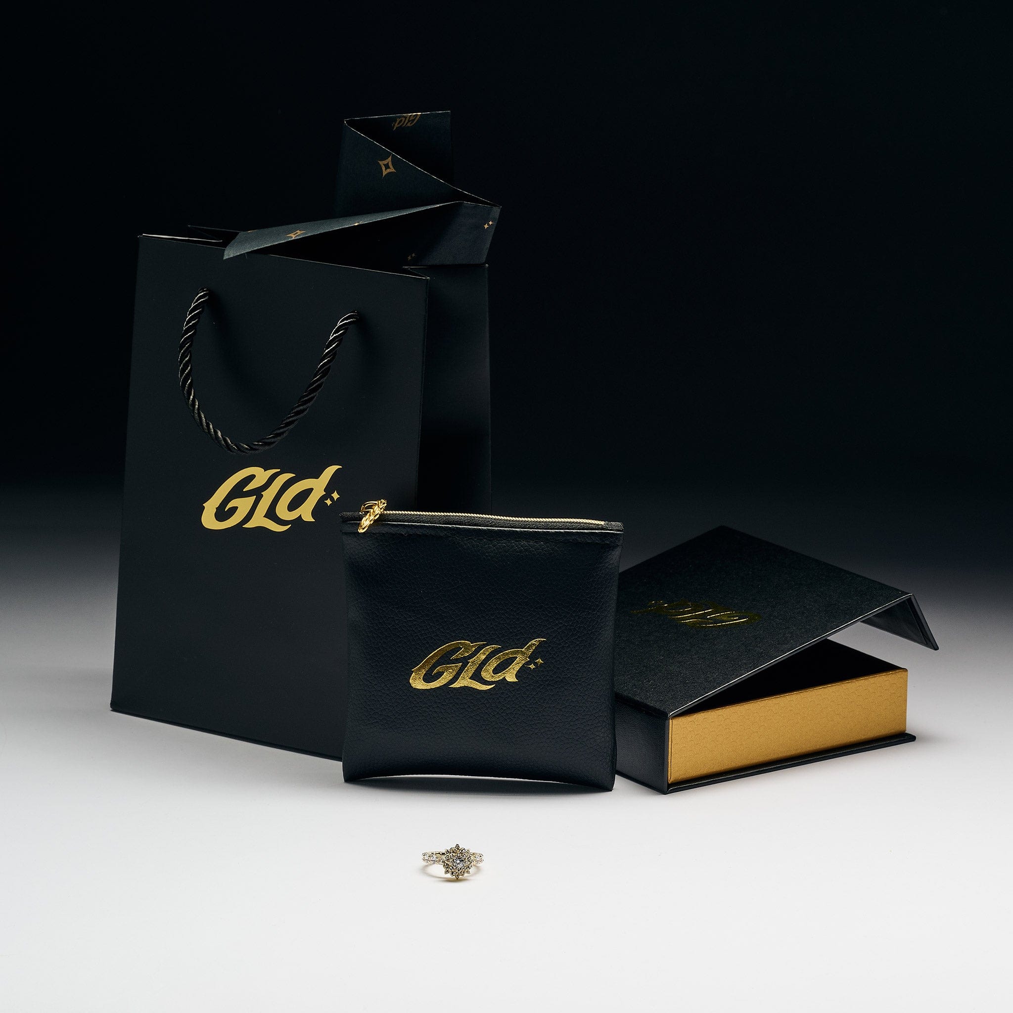 GLD Women Iced Rose Ring Gift Bundle in Yellow Gold