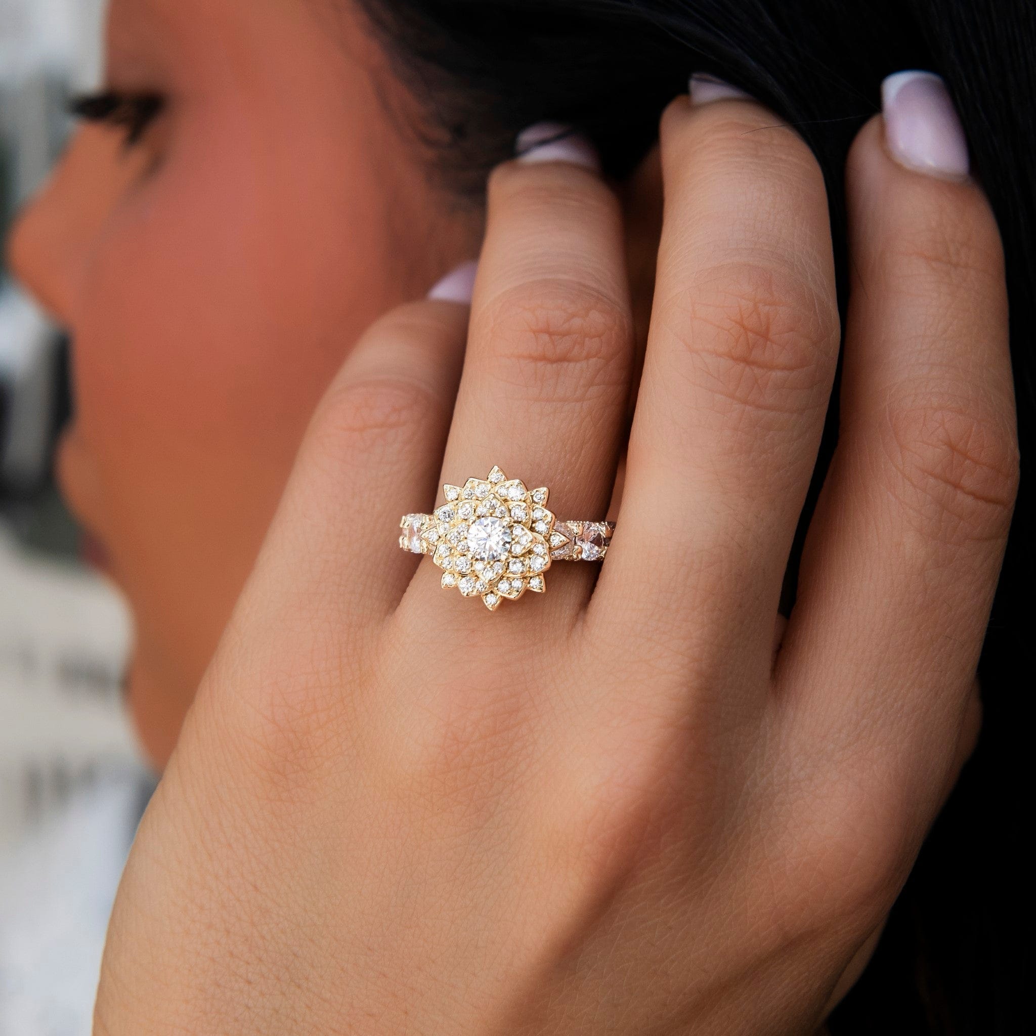 GLD Women Iced Rose Ring Gift Bundle in Yellow Gold