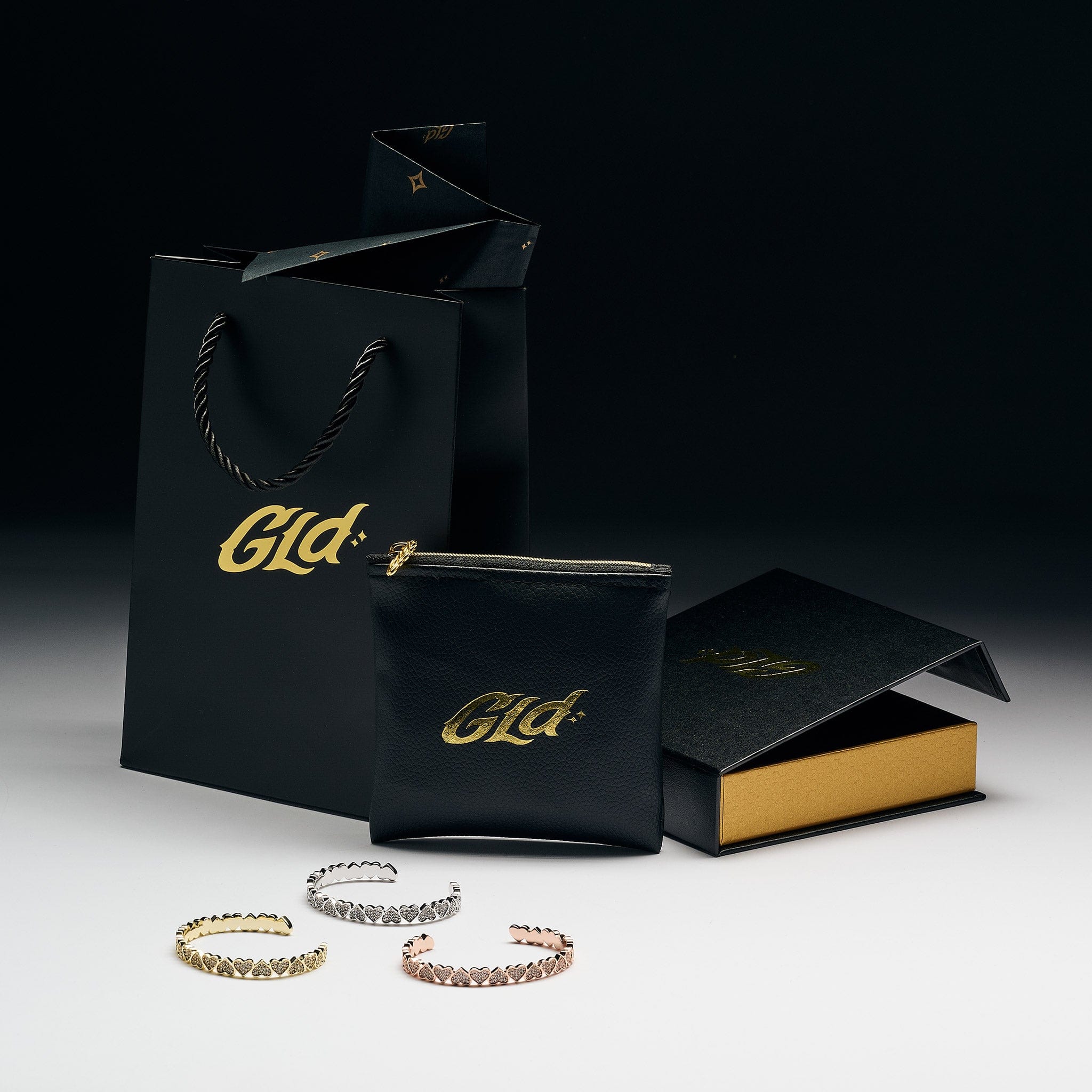 GLD Women Eternity Heart Cuff Bracelets Gift Bundle