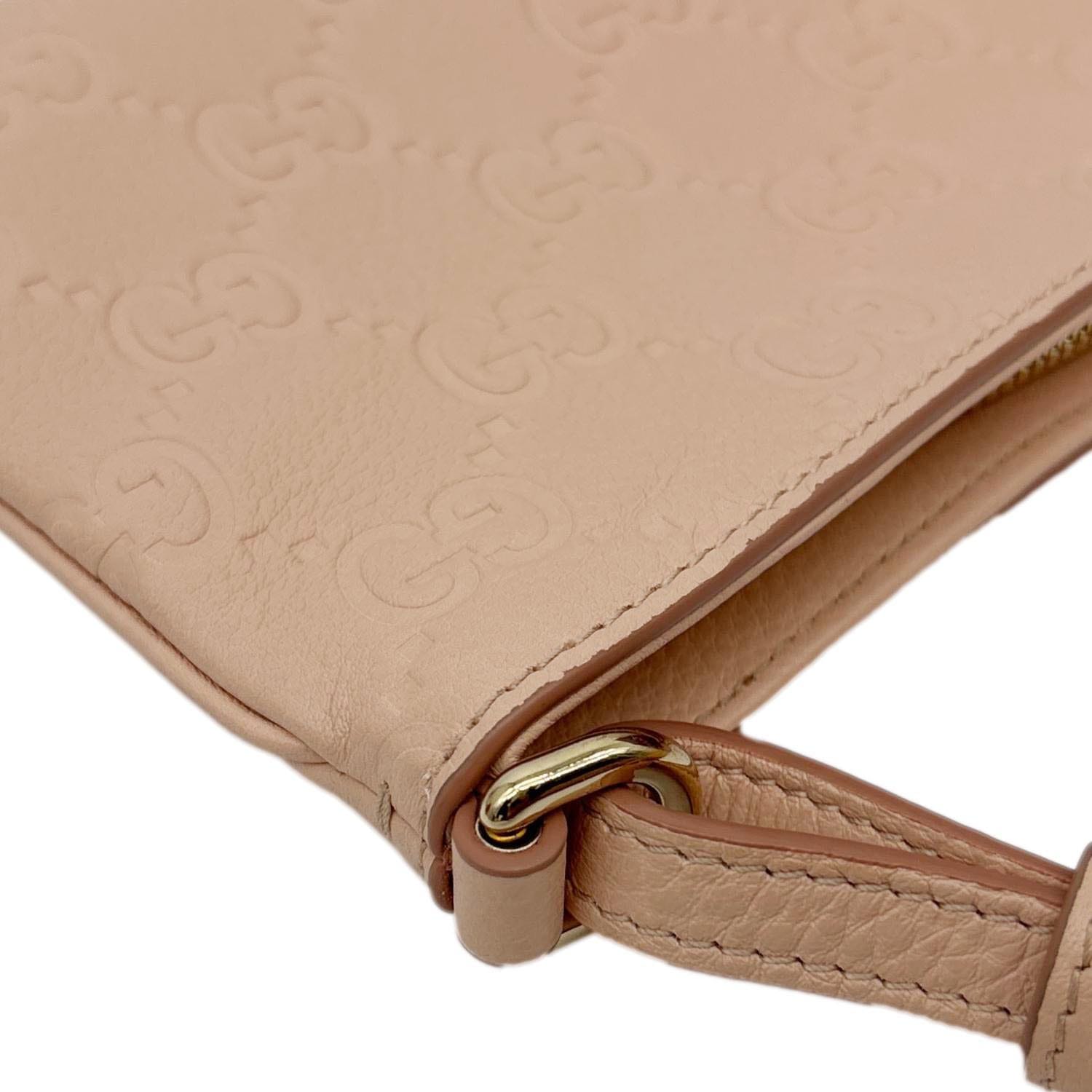 GUCCI GG Emblem Small Embossed Leather Shoulder Bag Pink 815278