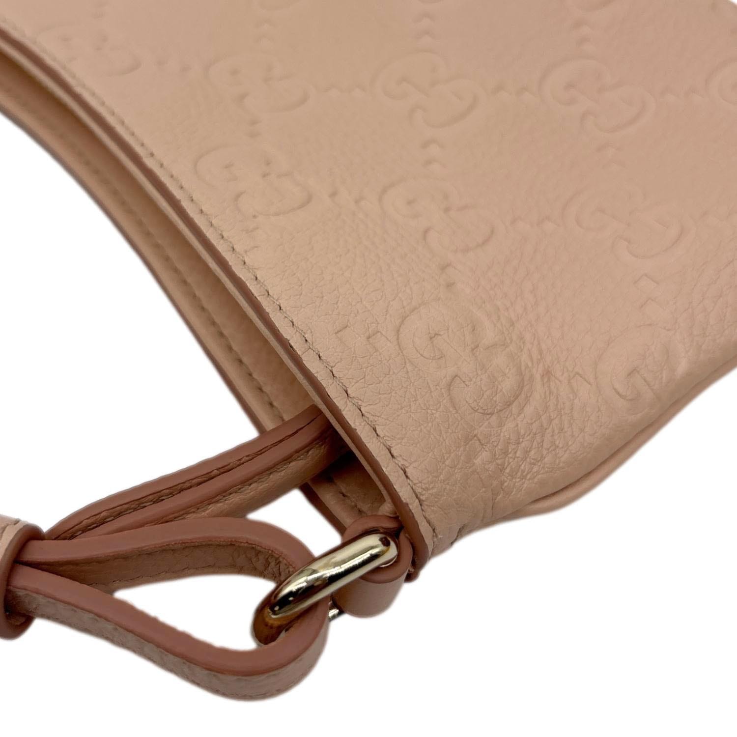 GUCCI GG Emblem Small Embossed Leather Shoulder Bag Pink 815278