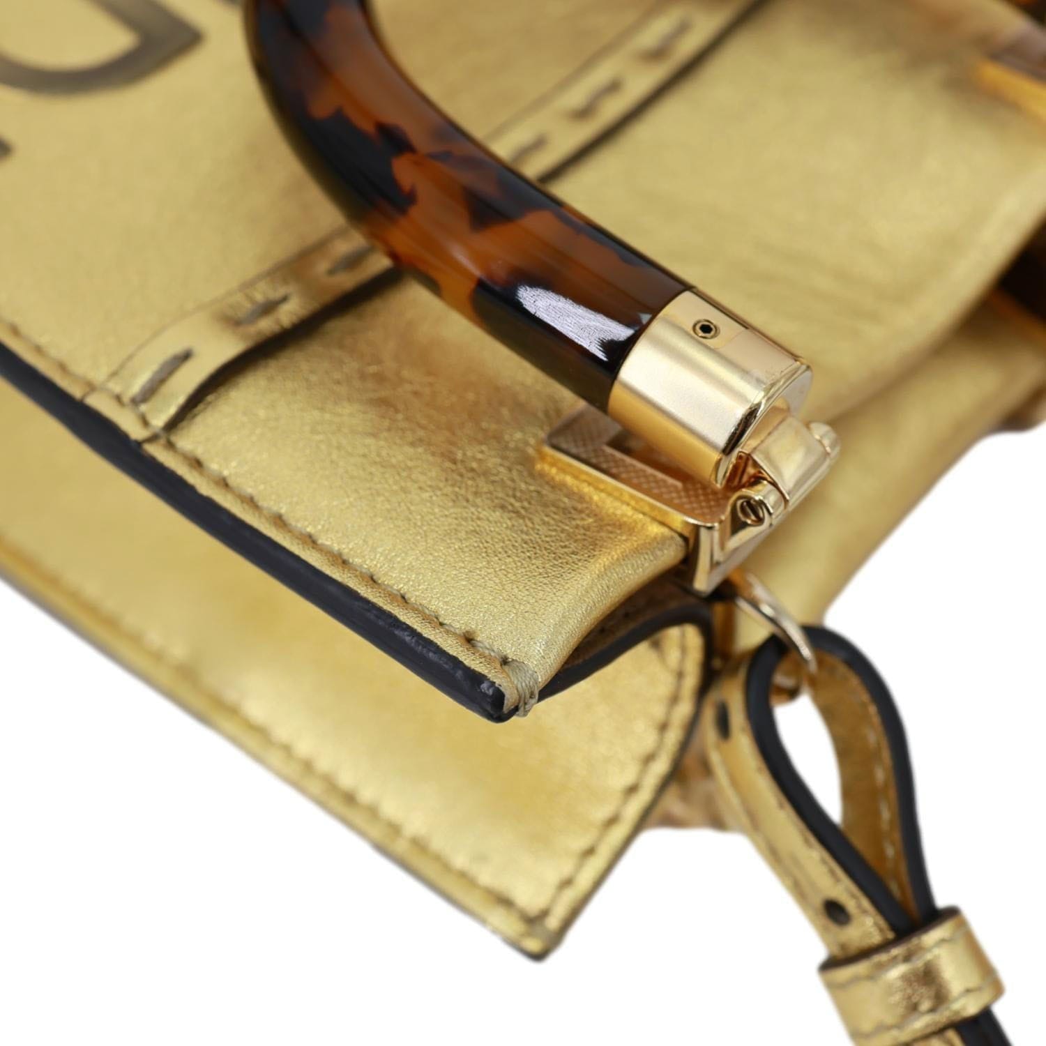 FENDI Sunshine Mini Leather Shopper Tote Bag Gold