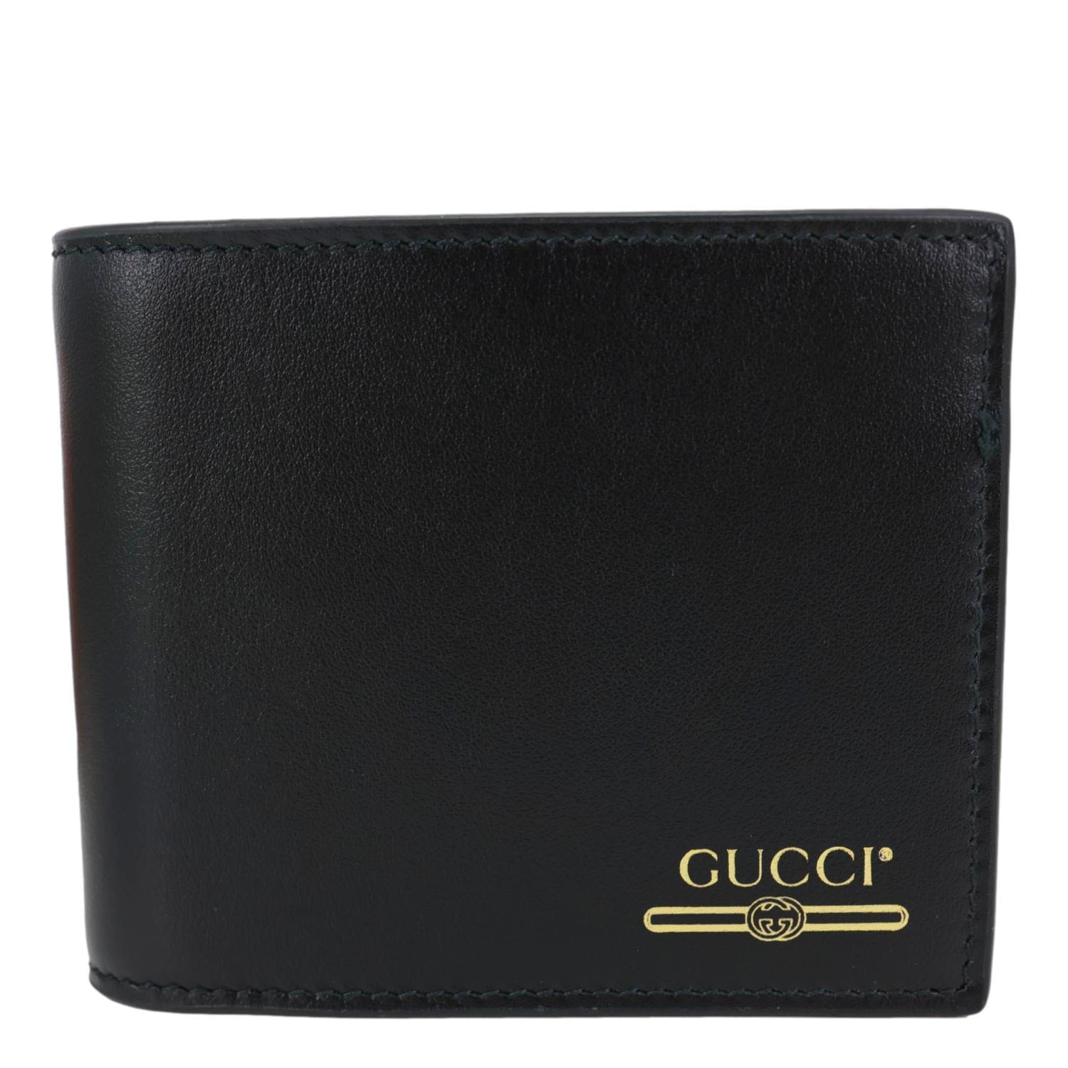 GUCCI Logo Print Leather Bifold Wallet Black 547585
