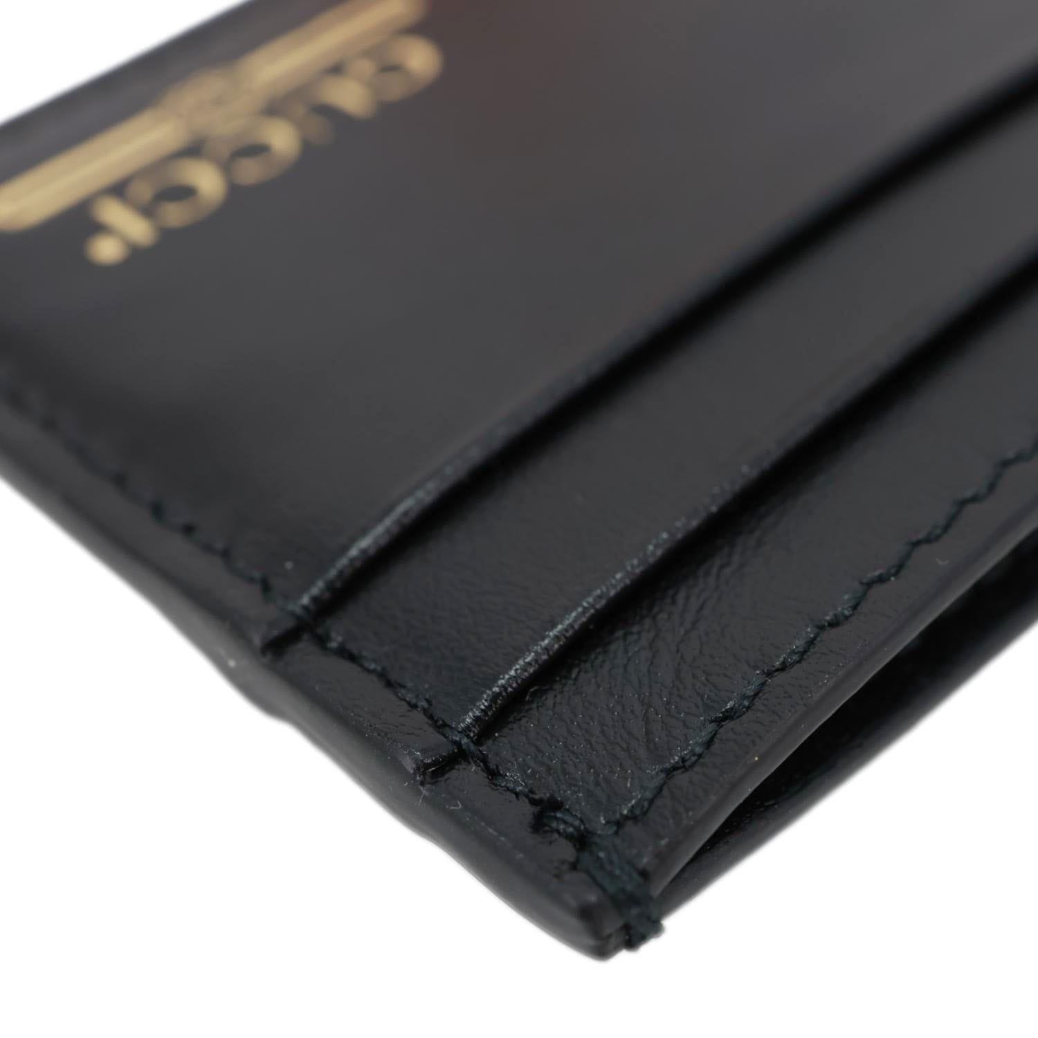 GUCCI Logo Print Leather Card Holder Black 547596