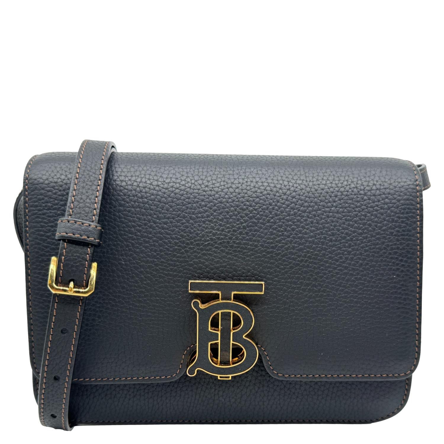 BURBERRY TB Small Grained Calfskin Leather Shoulder Bag Black
