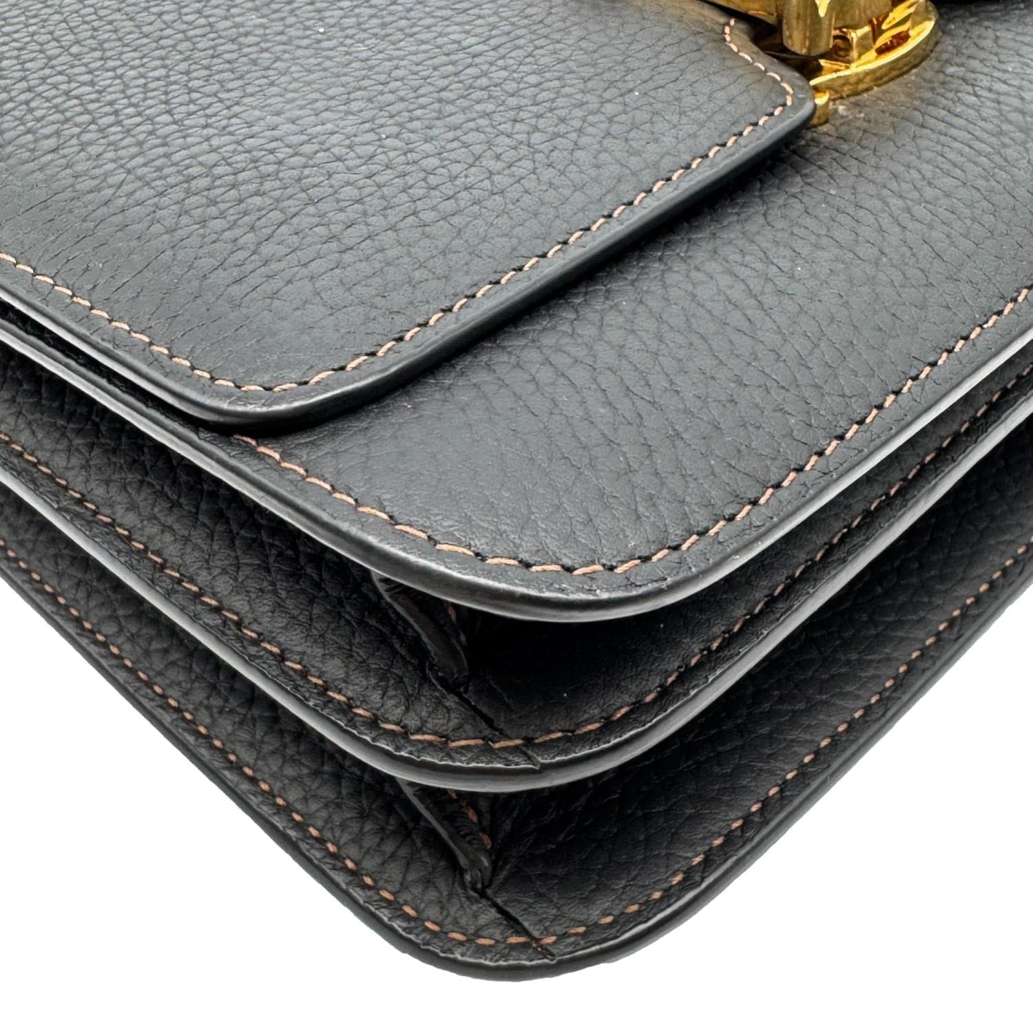 BURBERRY TB Small Grained Calfskin Leather Shoulder Bag Black